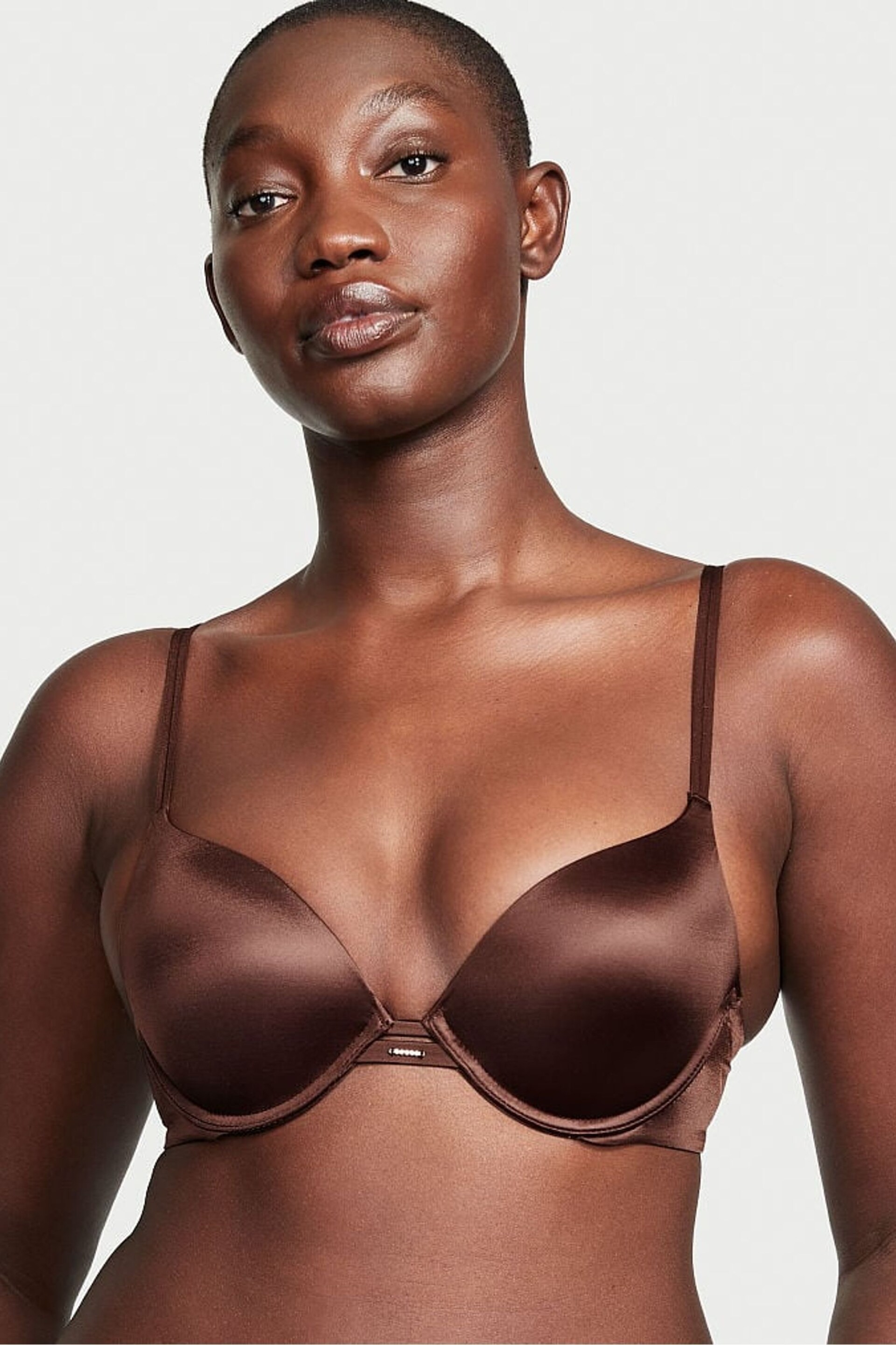 Victoria's Secret Dark Brown Smooth Plunge Push Up Bra - Image 1 of 3