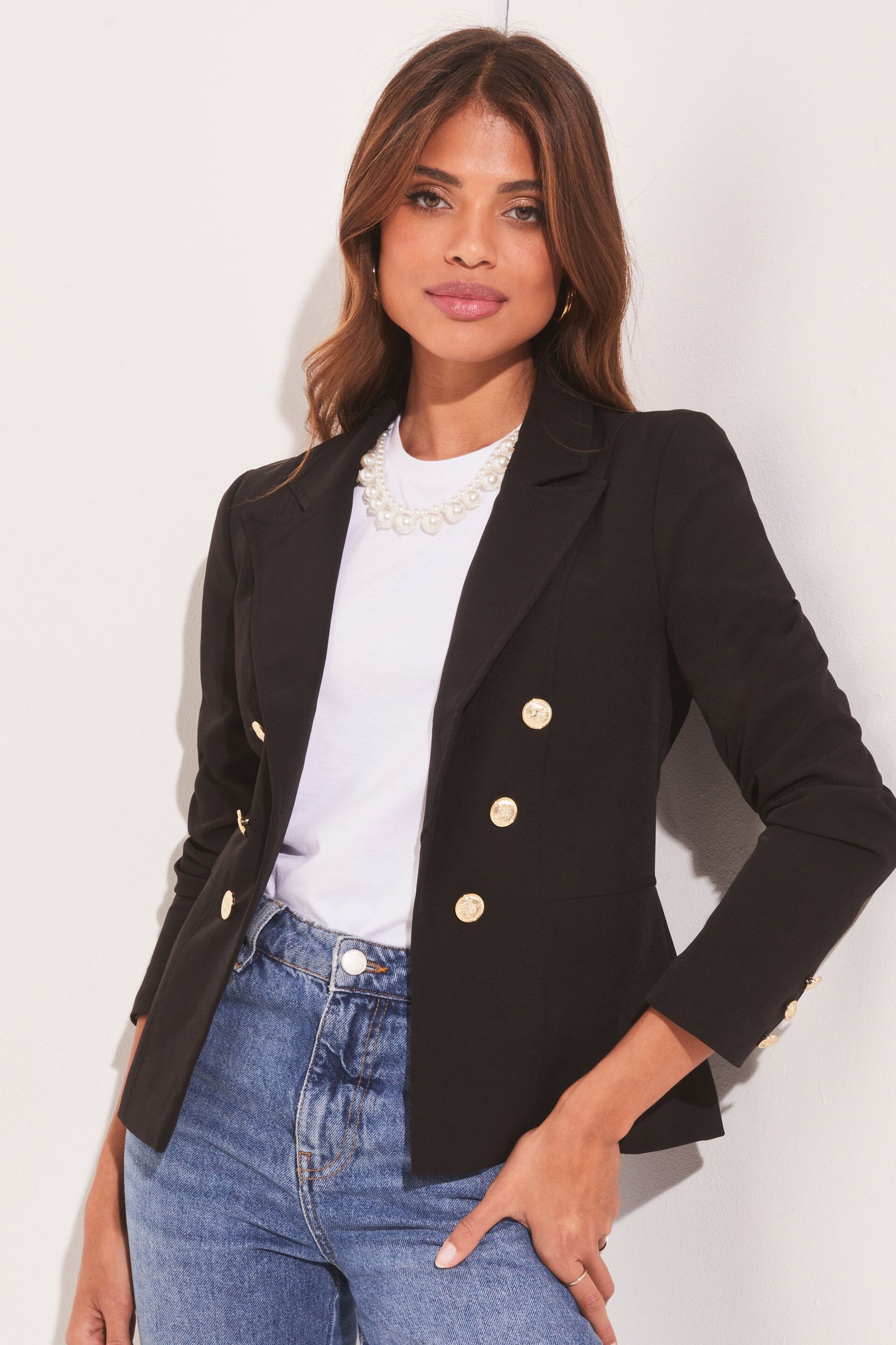 Lipsy Black Military Tailored Button Blazer - Image 1 of 4