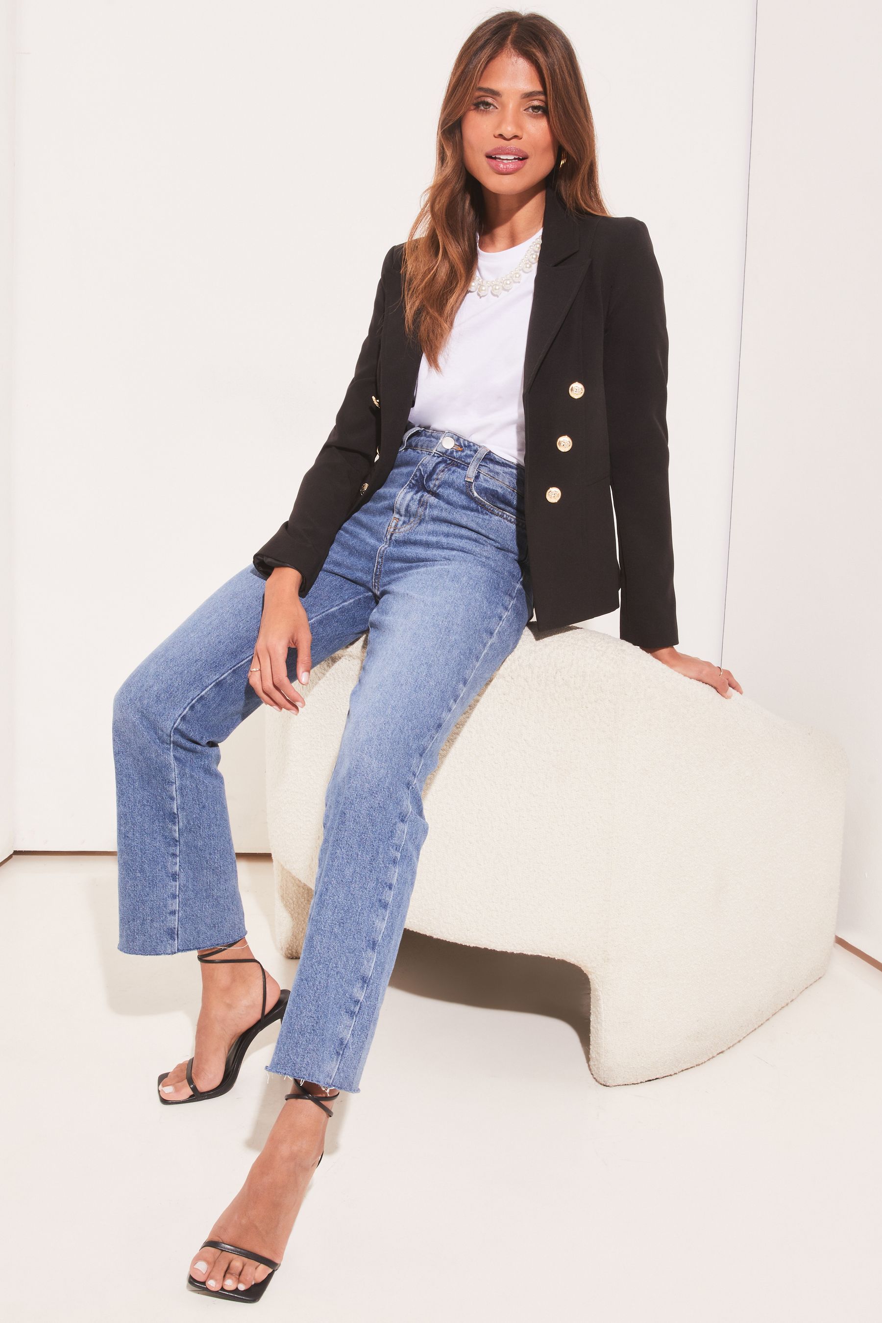 Buy Lipsy Black Military Tailored Button Blazer from Next Luxembourg