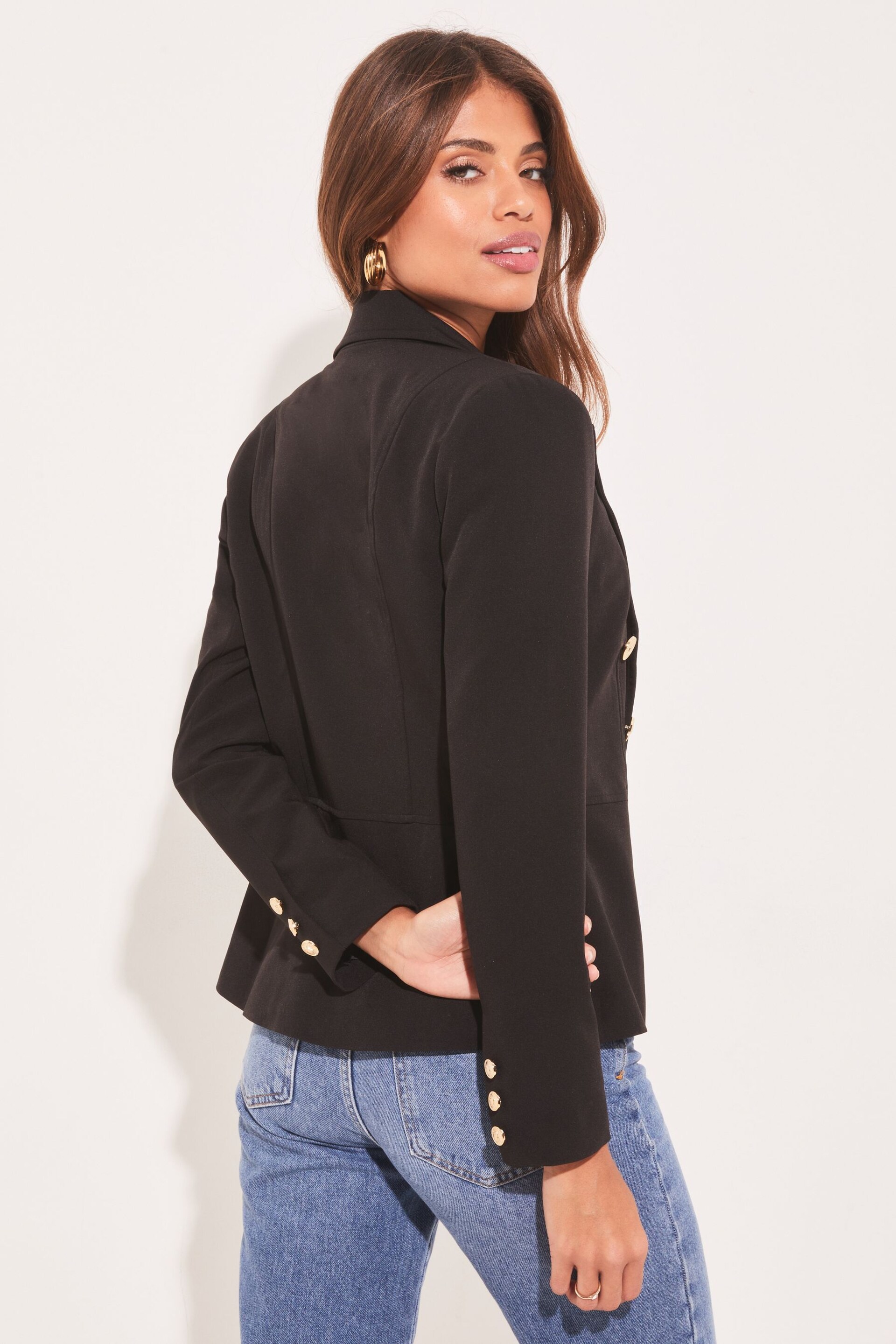 Lipsy Black Military Tailored Button Blazer - Image 3 of 4