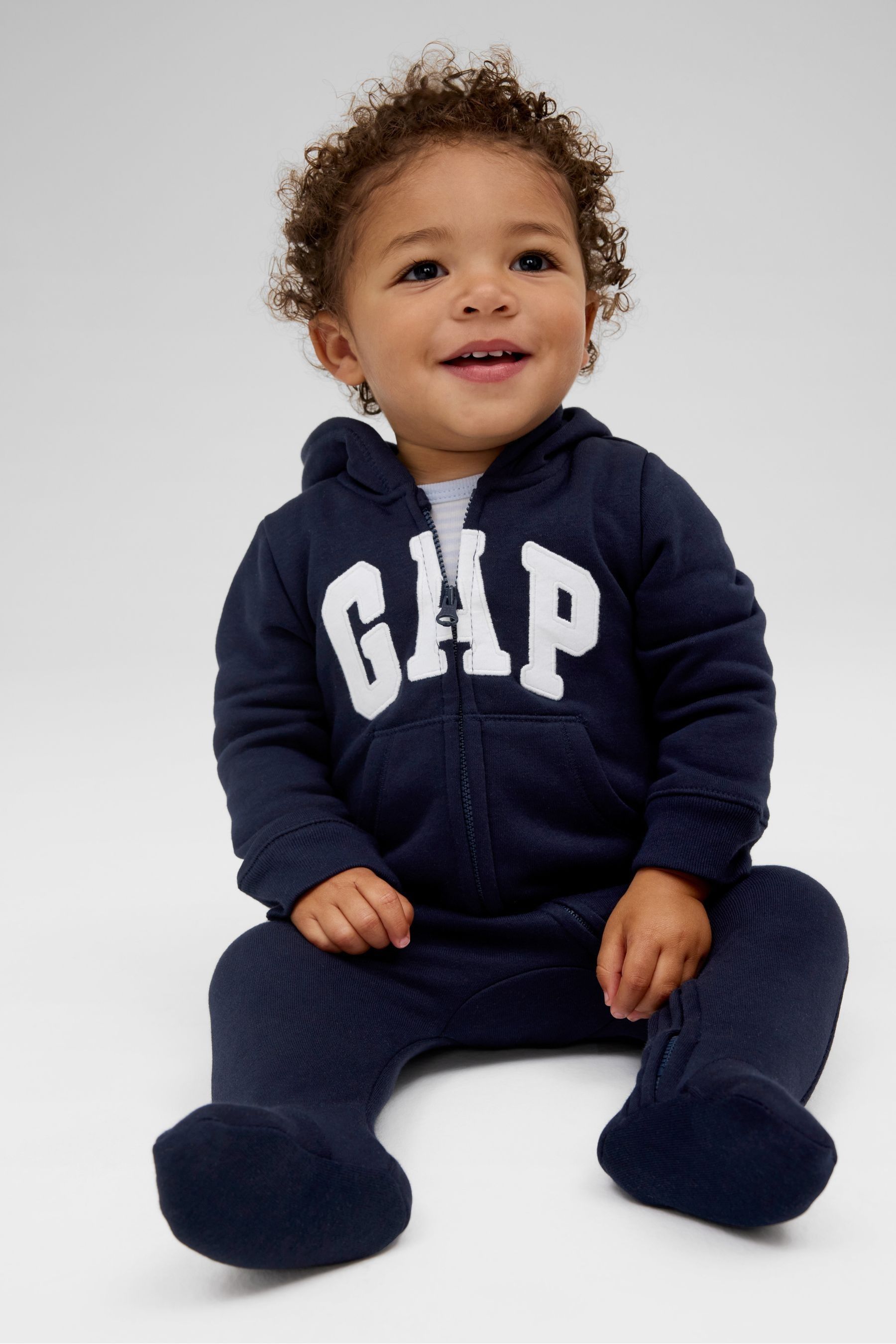 Gap Dark Blue Logo Zip Hooded All in One Newborn 24mths
