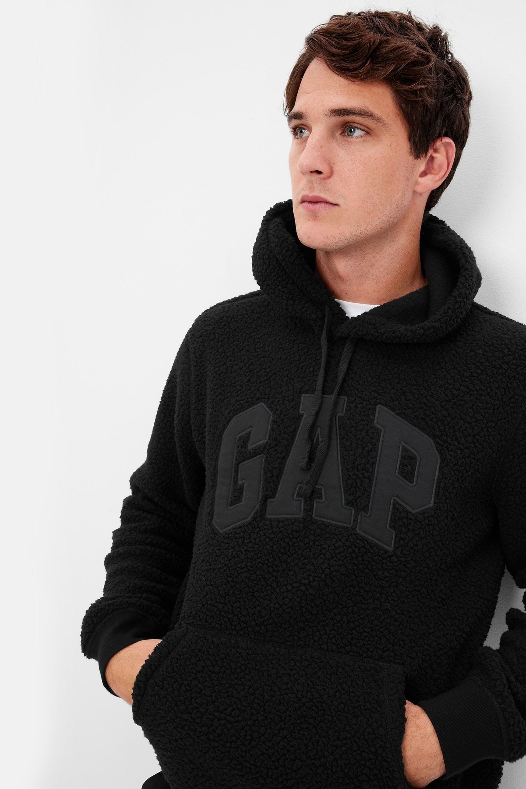 Buy Gap Black Logo Sherpa Hoodie from Next Luxembourg