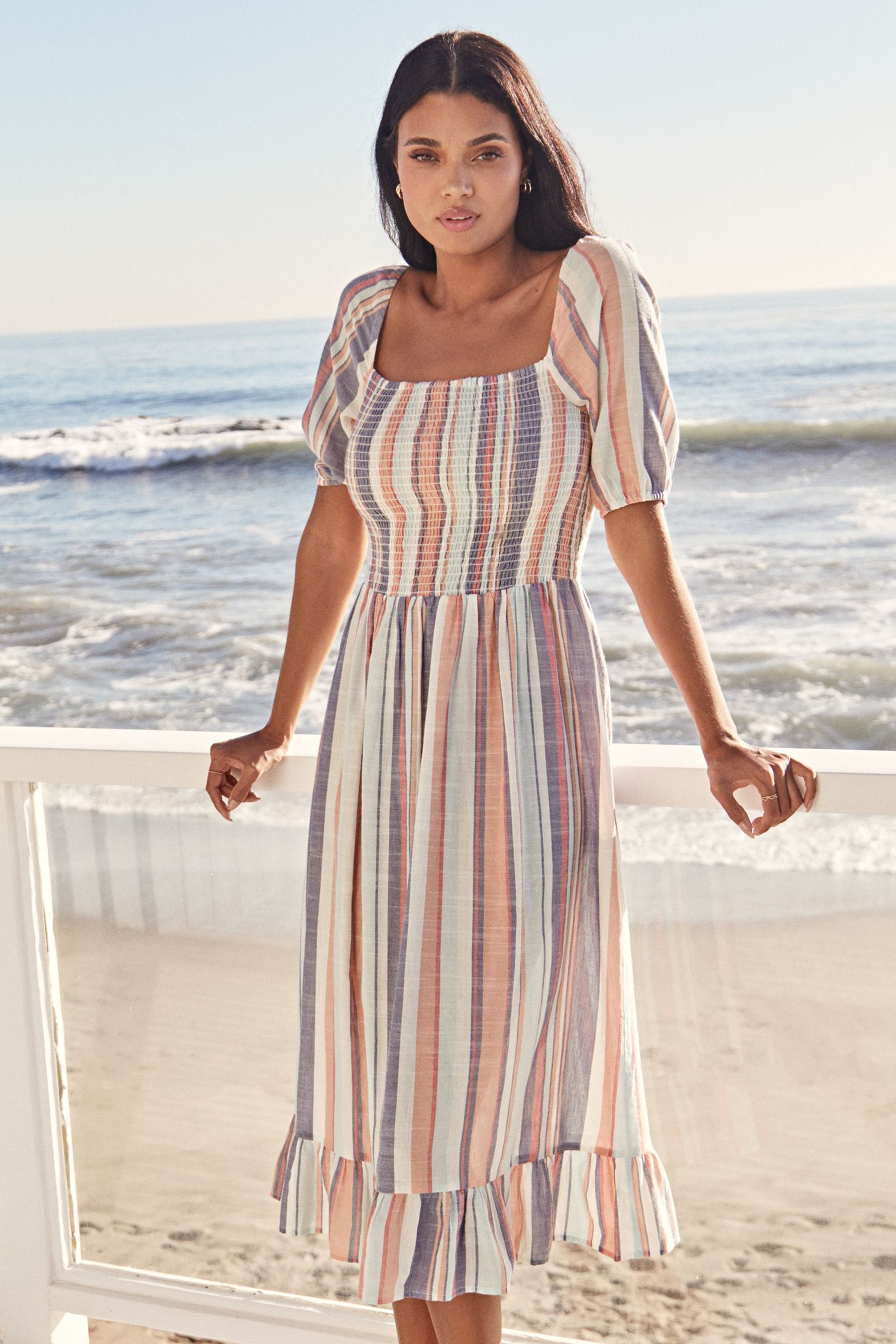 Buy Lipsy Stripe Regular Square Neck Shirred Midi Dress from Next Luxembourg