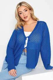 Yours Curve Blue Knitted Tie Front Cardigan - Image 1 of 5