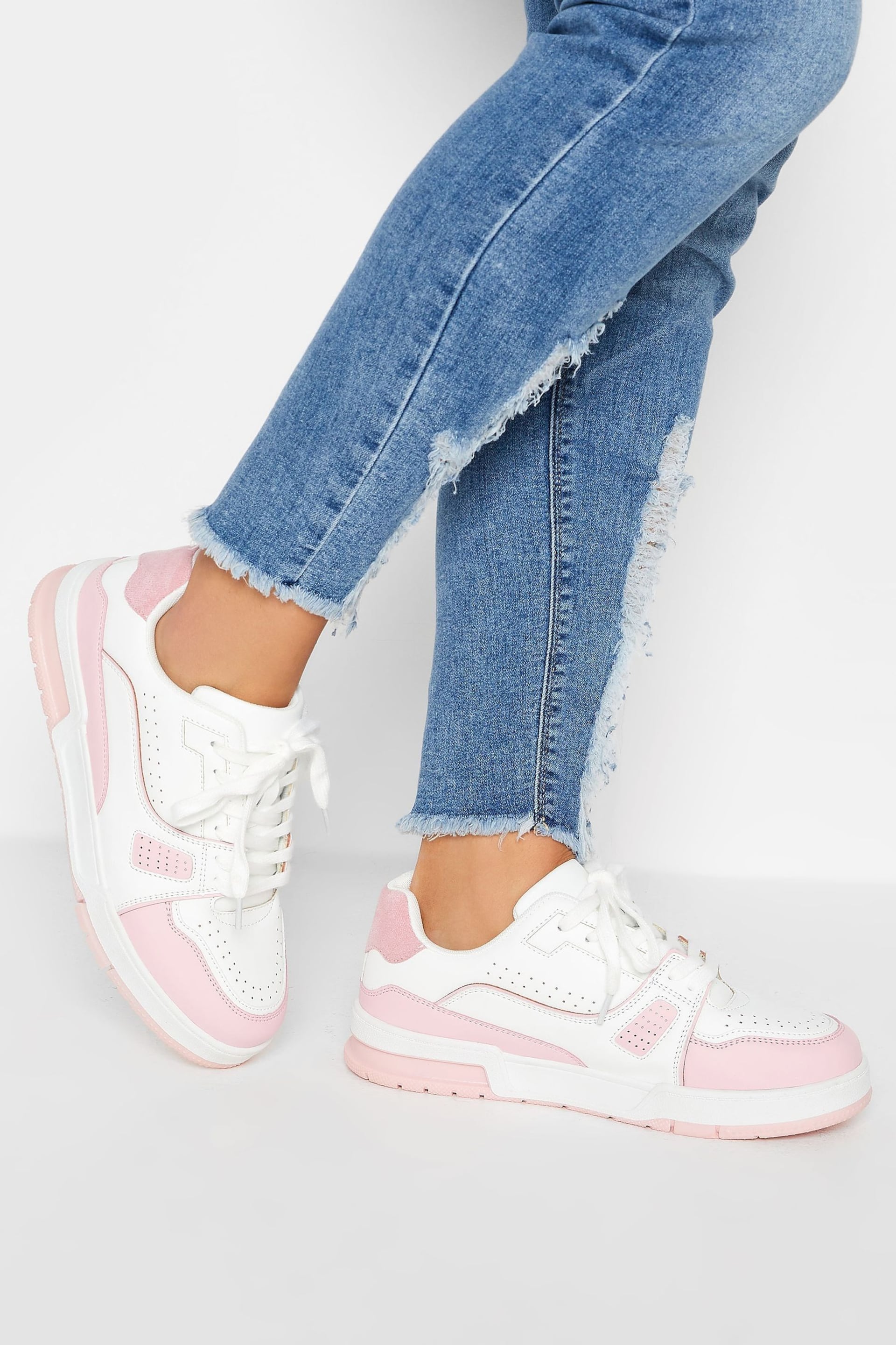 Yours Curve Pink Extra-Wide Fit Colour Block Trainer - Image 1 of 5