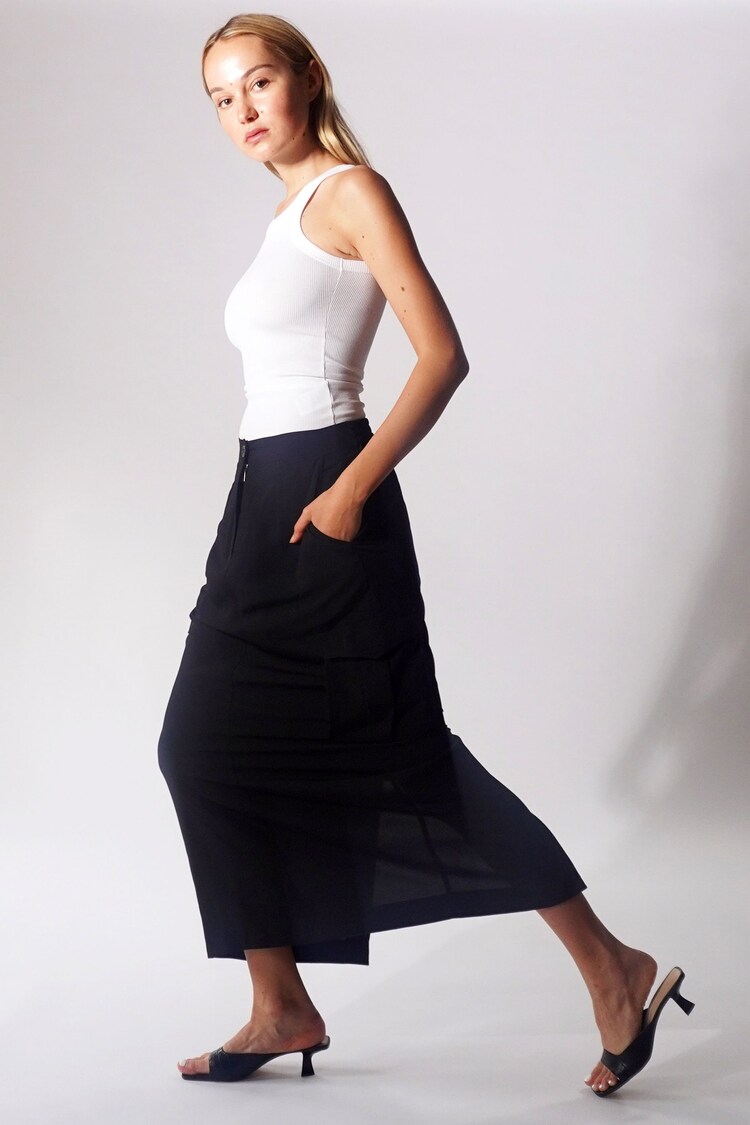 Religion Black Utility Inspired Maxi Skirt With Patch Pockets - Image 5 of 5