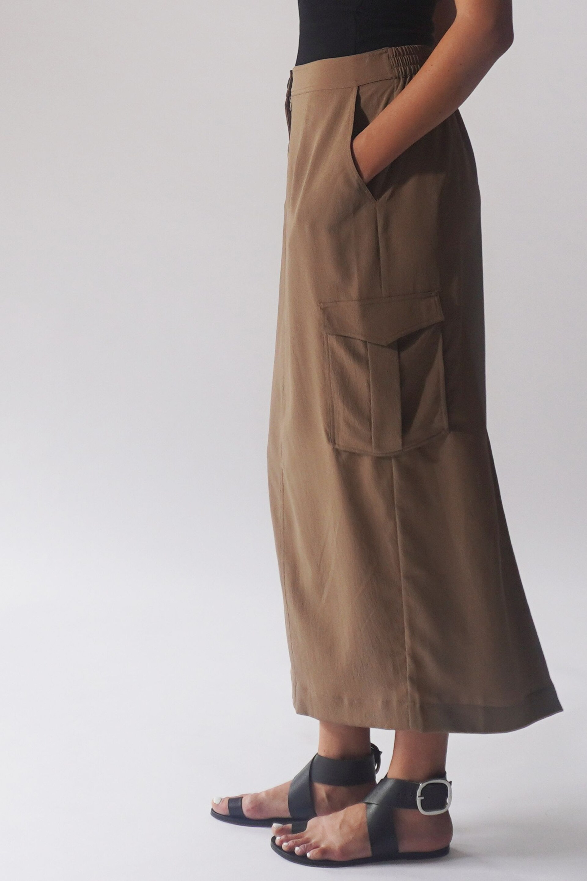 Religion Brown Utility Inspired Maxi Skirt With Patch Pockets - Image 2 of 5