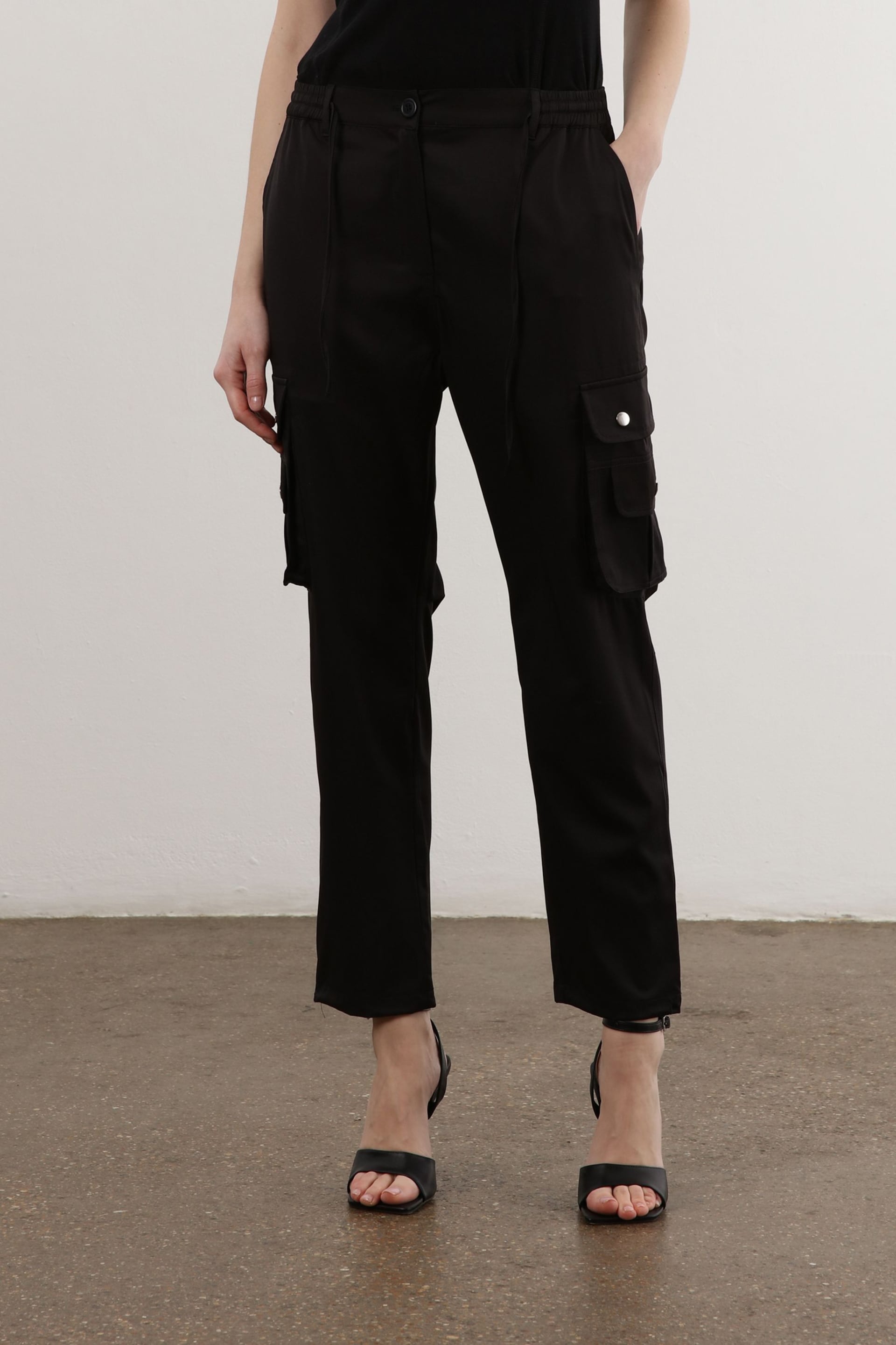 Religion Black Utility Inspired Trouser With Multiple Pockets In Soft Crepe - Image 1 of 5