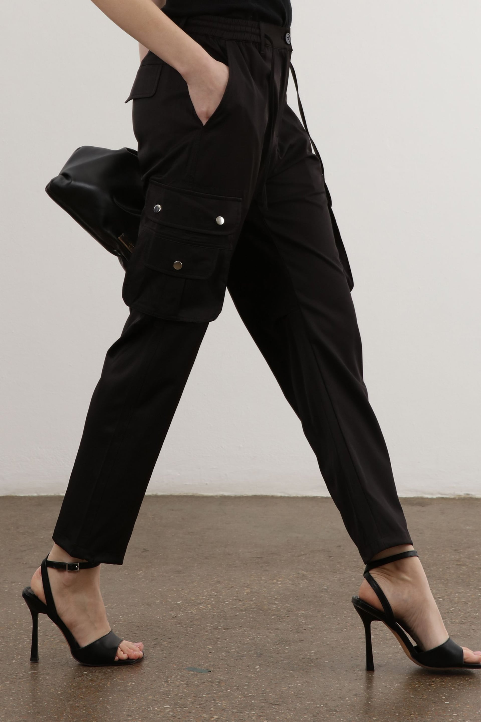 Religion Black Utility Inspired Trouser With Multiple Pockets In Soft Crepe - Image 2 of 5