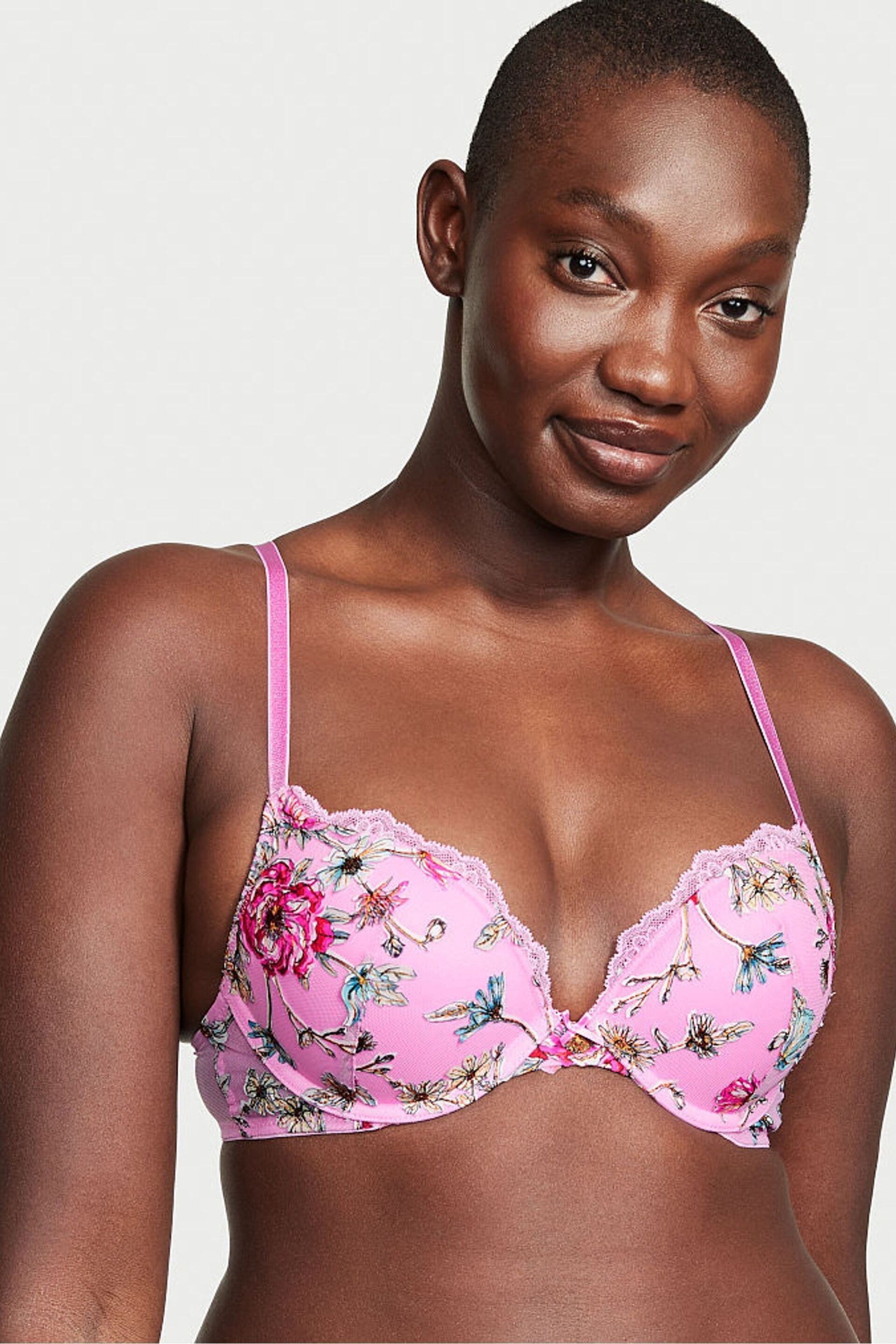 Victoria's Secret Pink Chiffon Push Up Embroidered Demi Bra - Image 1 of 3