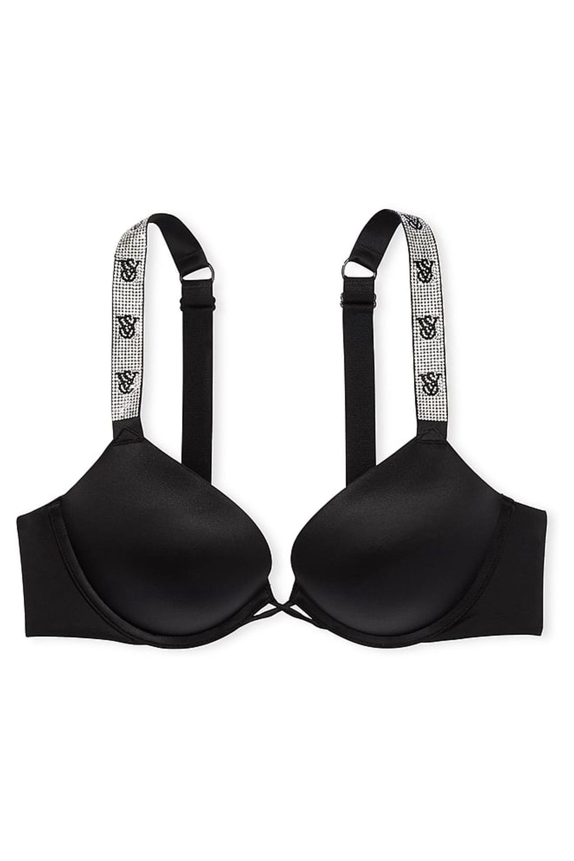 Victoria's Secret Black Smooth Monogram Shine Strap Add 2 Cups Push Up Bombshell Bra - Image 3 of 3