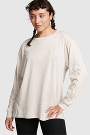 Victoria's Secret PINK Heather Oatmeal Beige Long Sleeve Oversized Campus T-Shirt - Image 1 of 3