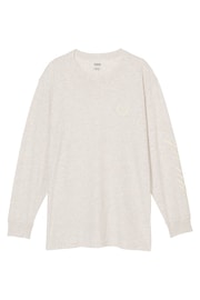 Victoria's Secret PINK Heather Oatmeal Beige Long Sleeve Oversized Campus T-Shirt - Image 3 of 3