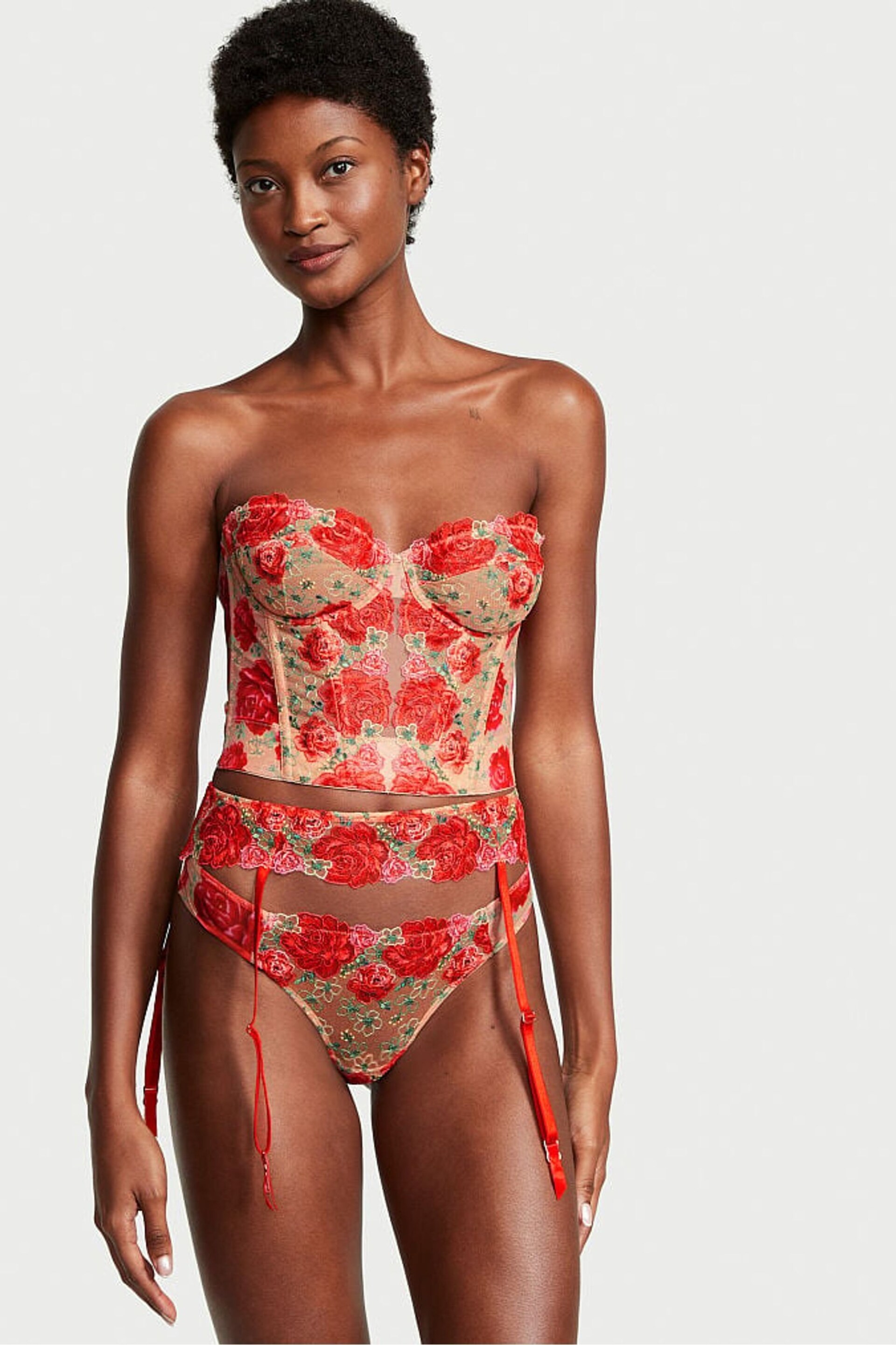 Victoria's Secret Tomato Red Embroidered Illuminating Blooms Garter - Image 1 of 2