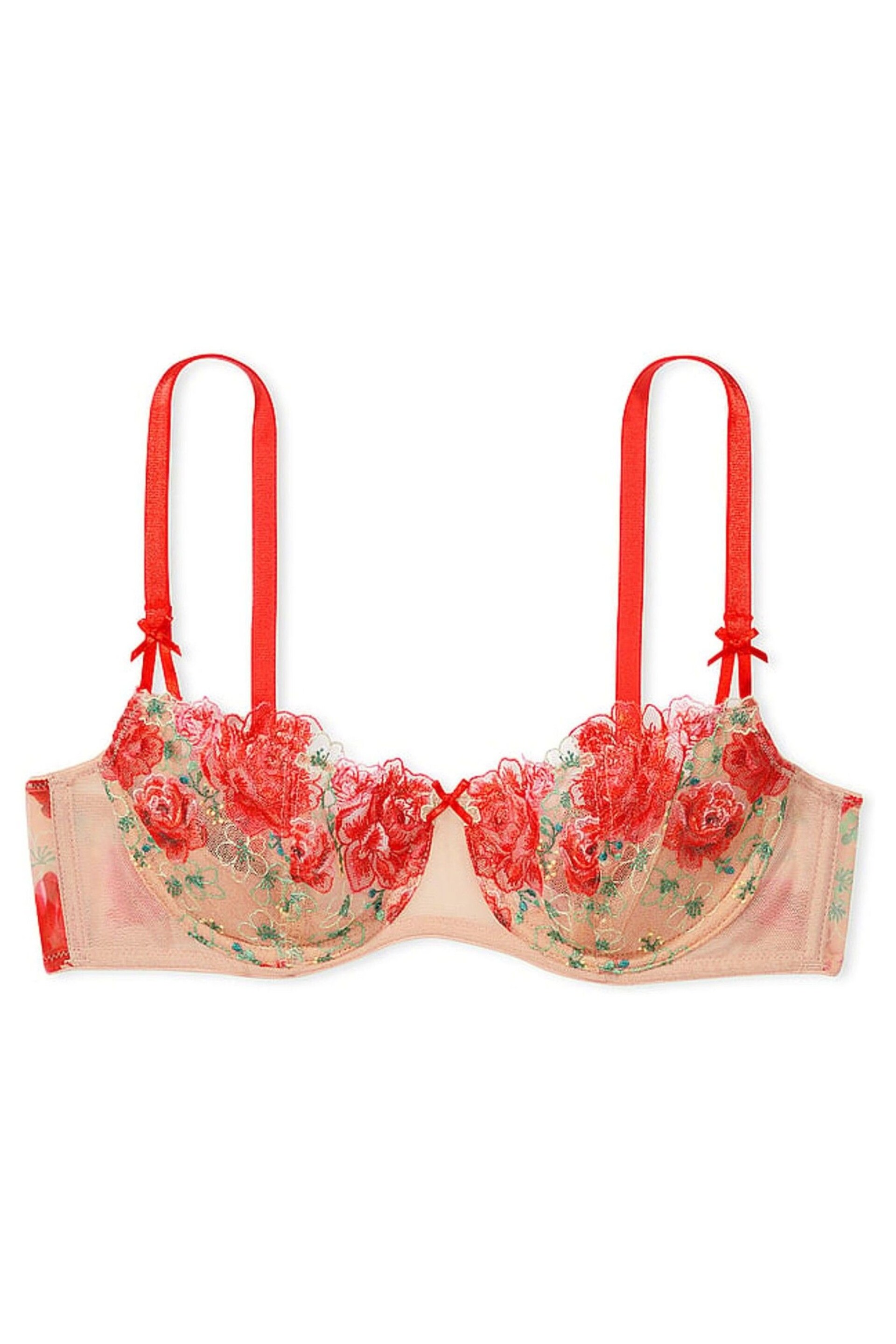 Victoria's Secret Tomato Red Embroidered Illuminating Blooms Lightly Lined Balcony Bra - Image 3 of 4