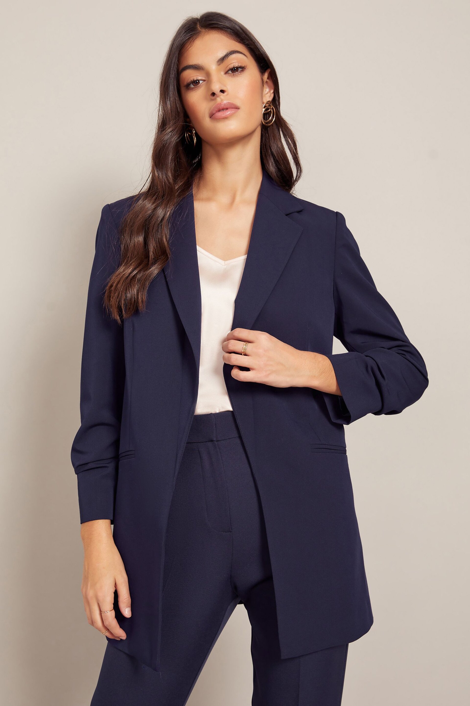 Friends Like These Navy Blue Petite Edge to Edge Tailored Blazer - Image 1 of 4