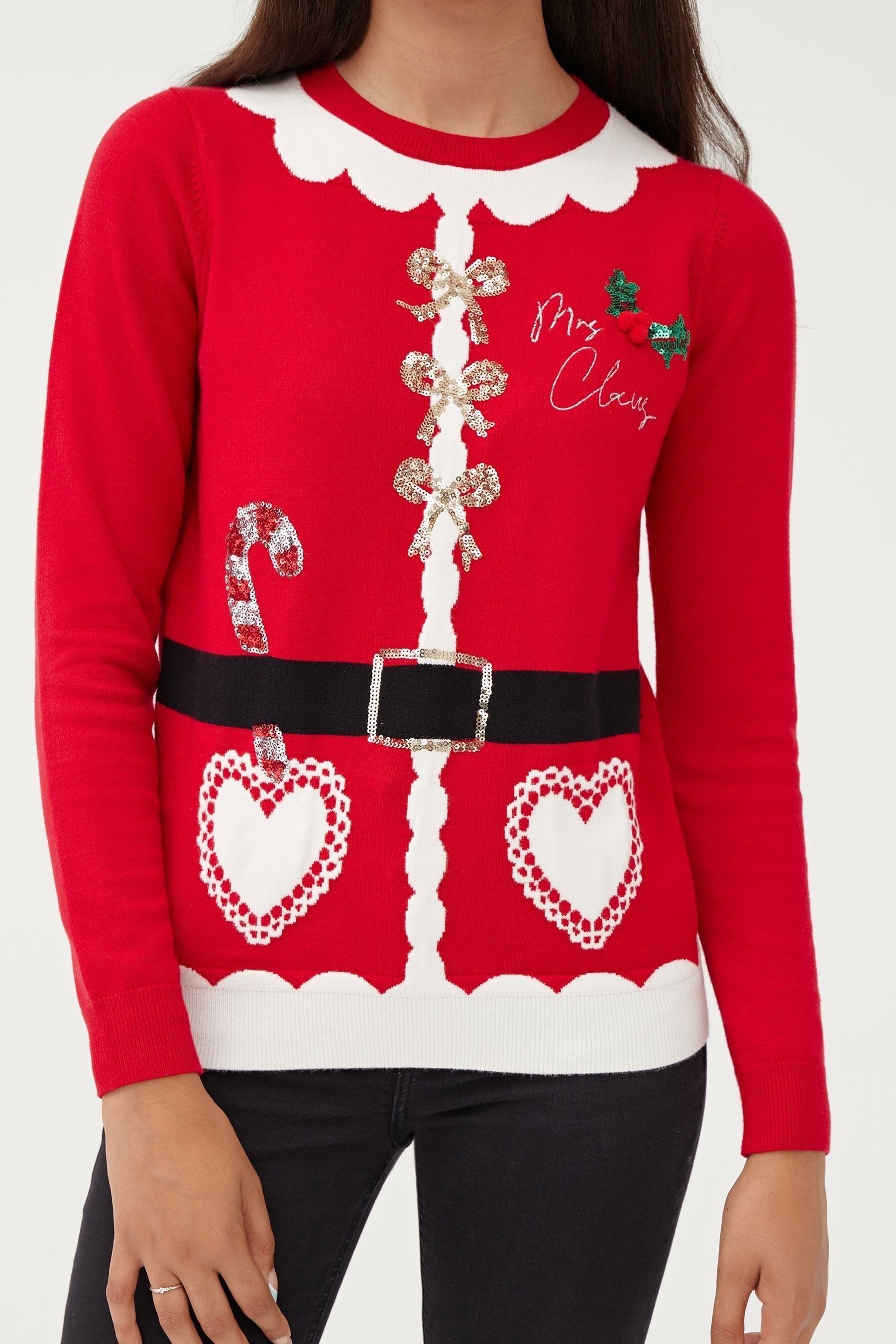 Buy Society 8 Red Santa Matching Family Christmas Jumper from Next Luxembourg