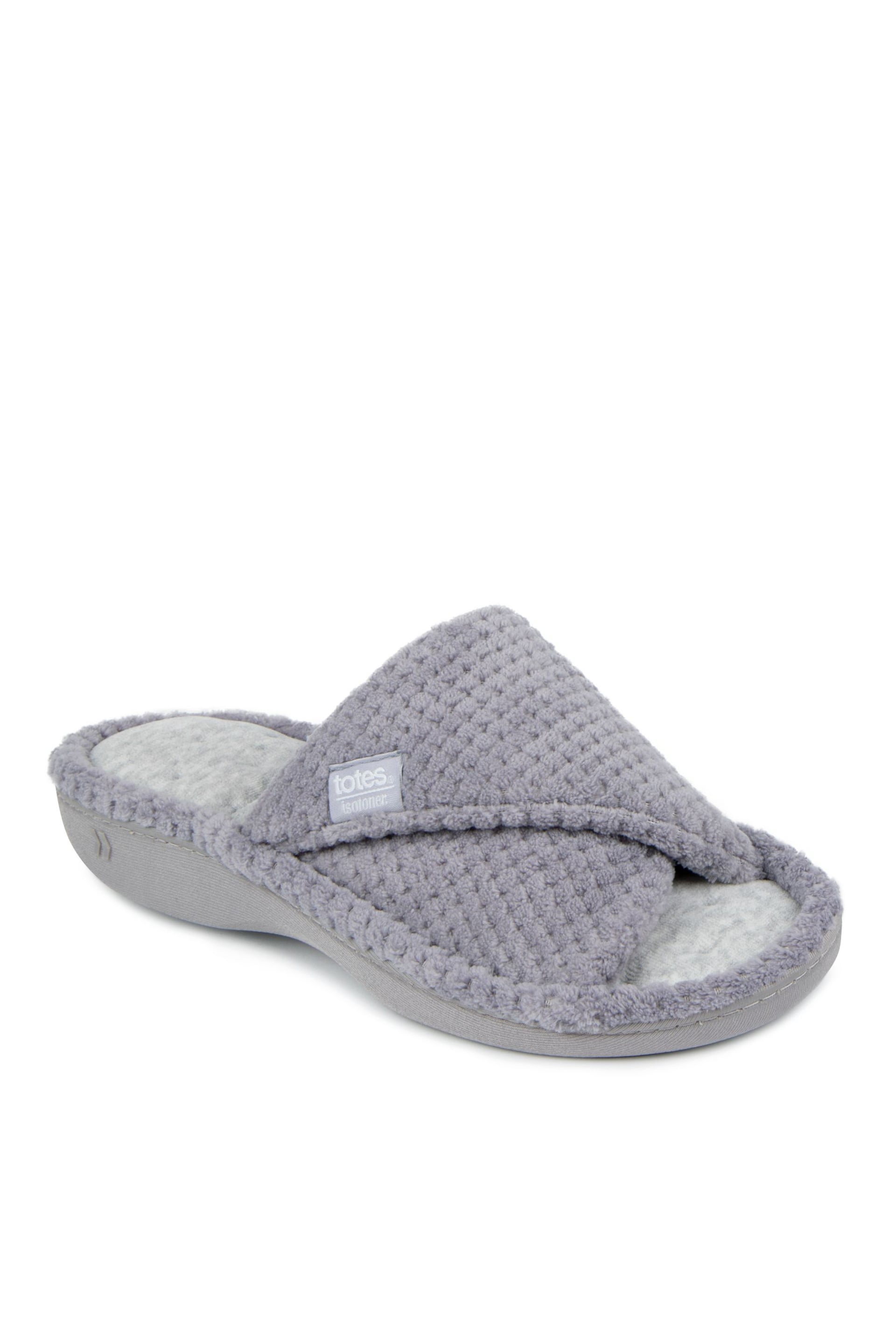 Totes Grey Popcorn Turnover Open Toe Slippers - Image 3 of 5