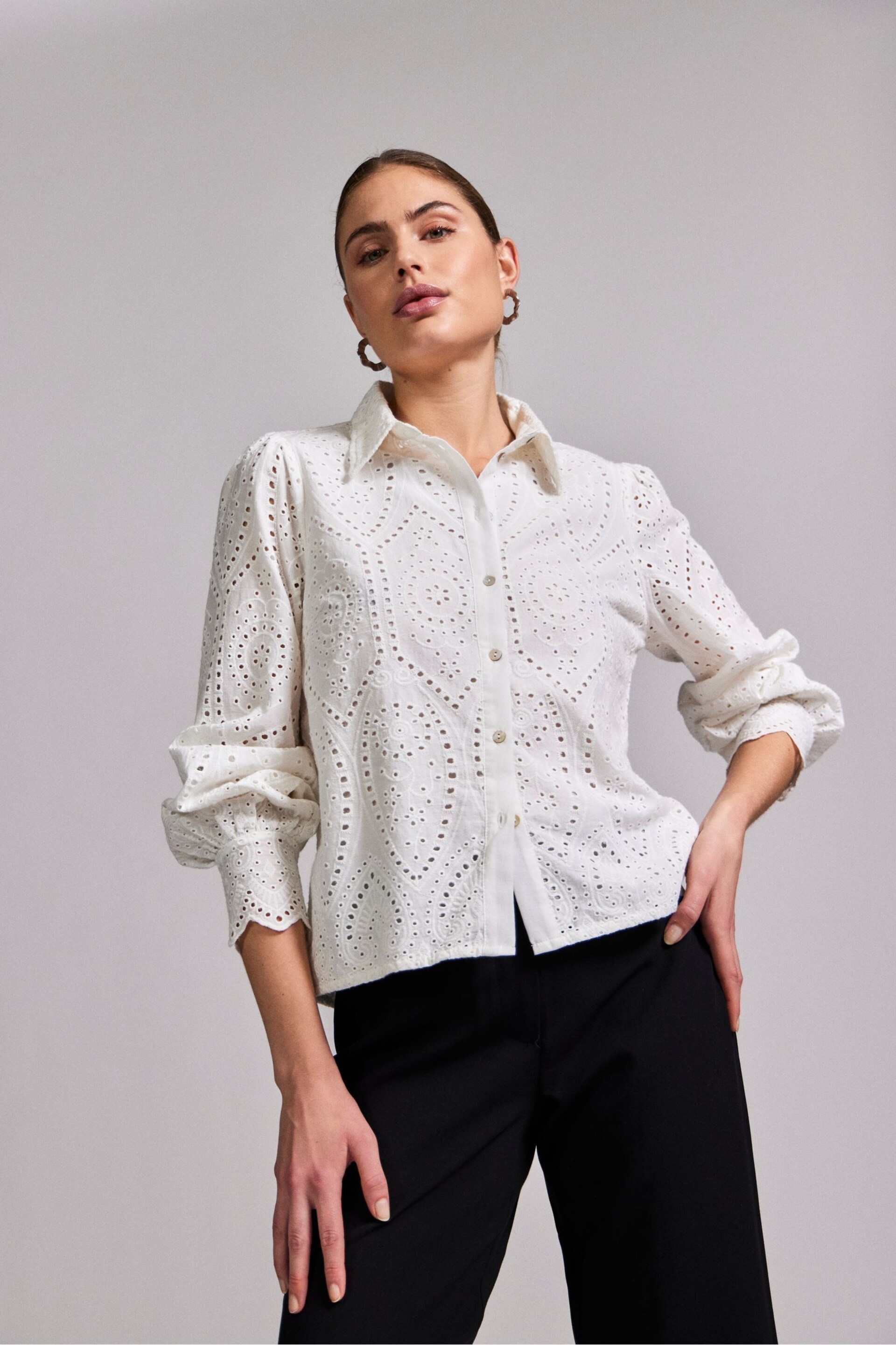 Y.A.S White Broderie Cotton Puff Sleeve Shirt - Image 1 of 5