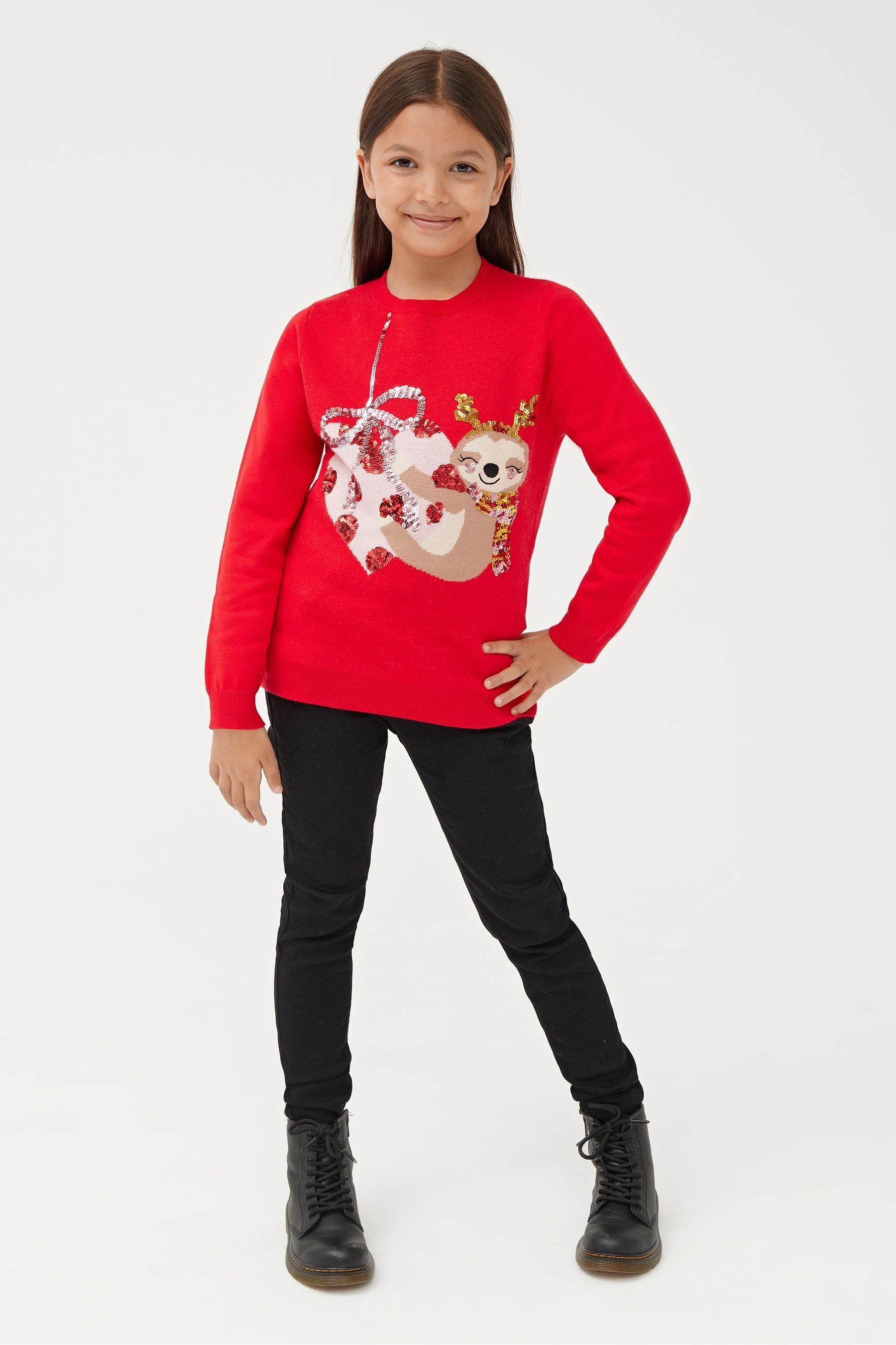 Buy Society 8 Red Sloth Christmas Jumper from Next Luxembourg