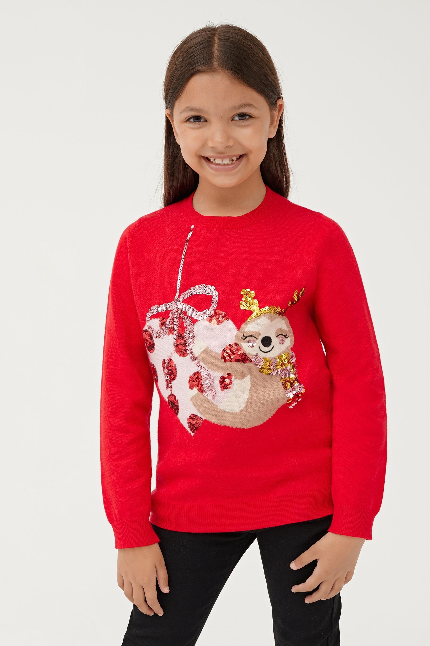 Buy Society 8 Red Sloth Christmas Jumper from Next Luxembourg