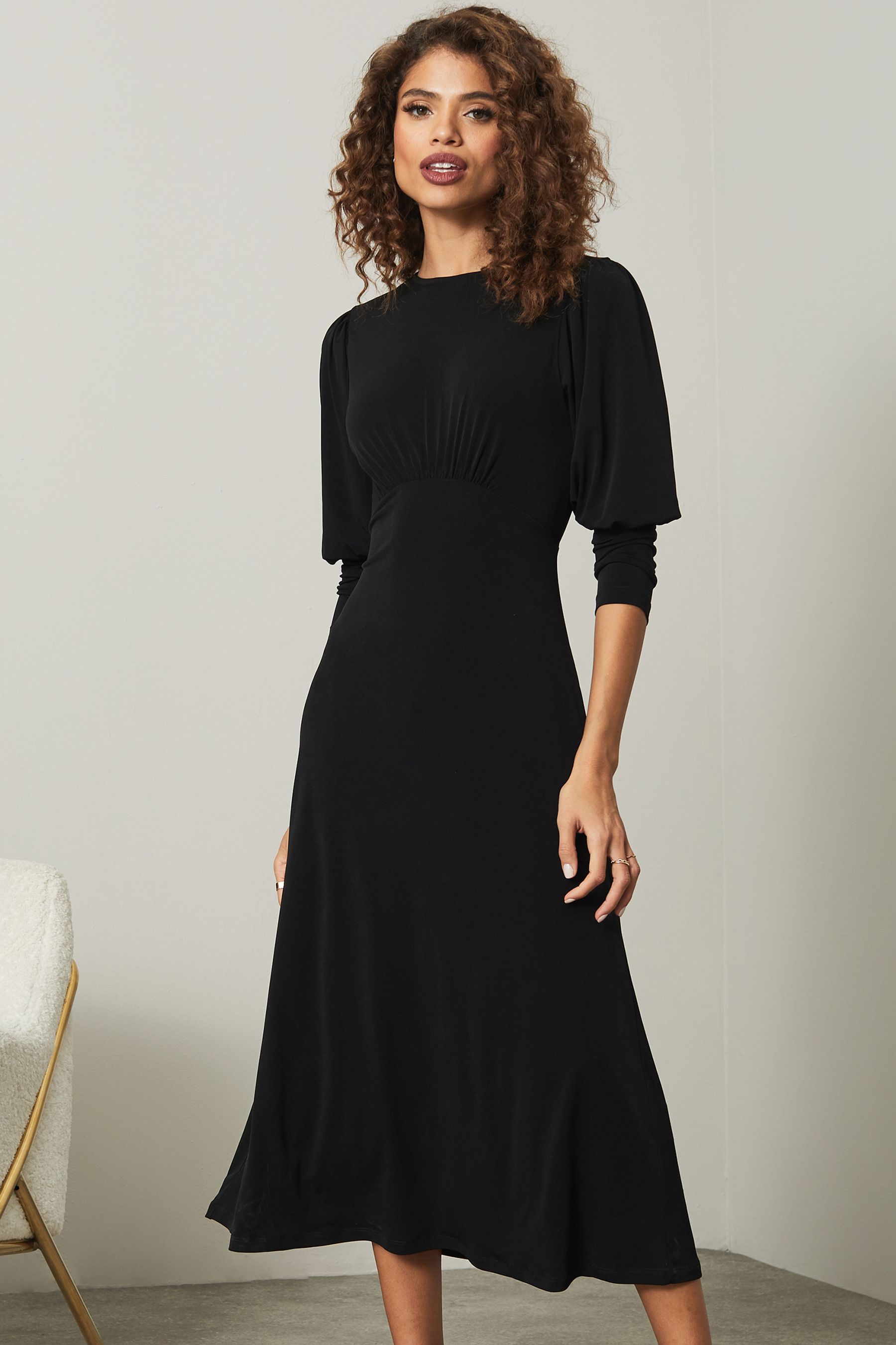 Buy Lipsy Black Jersey Long Puff Sleeve Midi Dress from Next Ireland