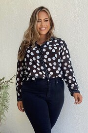 Lipsy Black / White Spot Curve Collared Button Through Shirt - Image 1 of 3