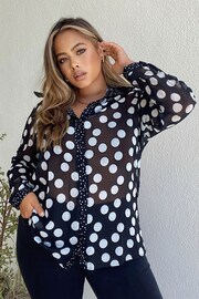Lipsy Black / White Spot Curve Collared Button Through Shirt - Image 2 of 3