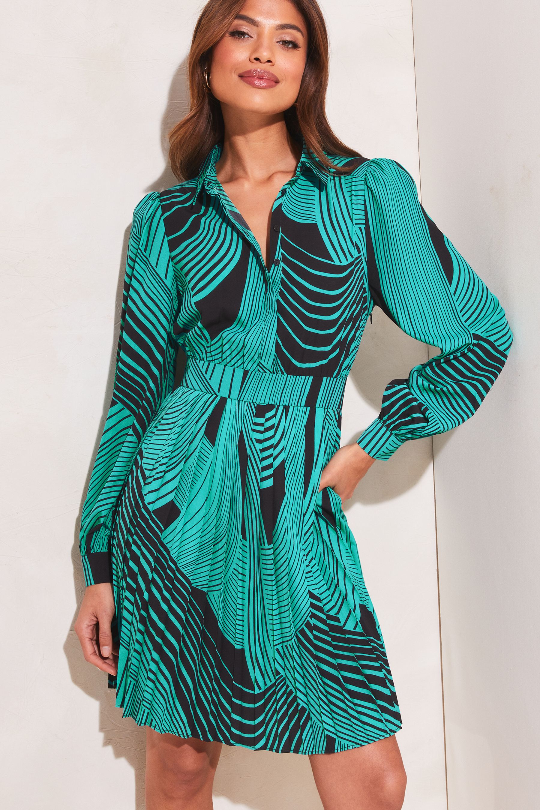 Buy Lipsy Green Pleated Mini Shirt Dress from Next Luxembourg