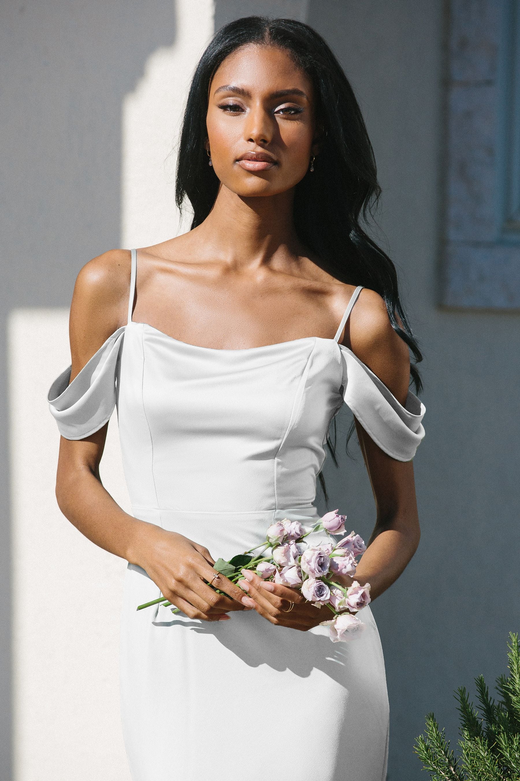 White cold shoulder maxi dress 2025