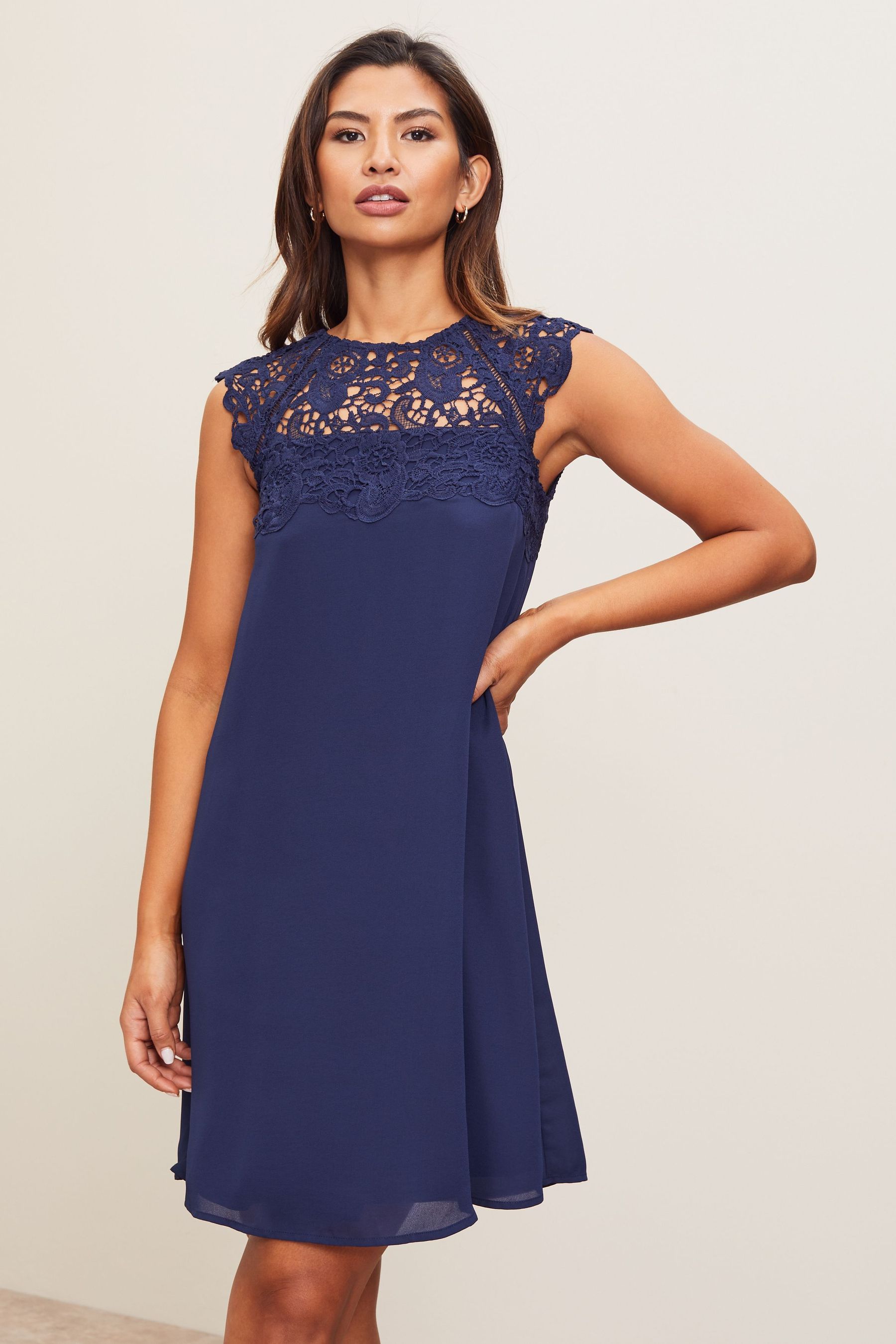 Buy Lipsy Navy Lace Yoke Shift Dress from Next Luxembourg