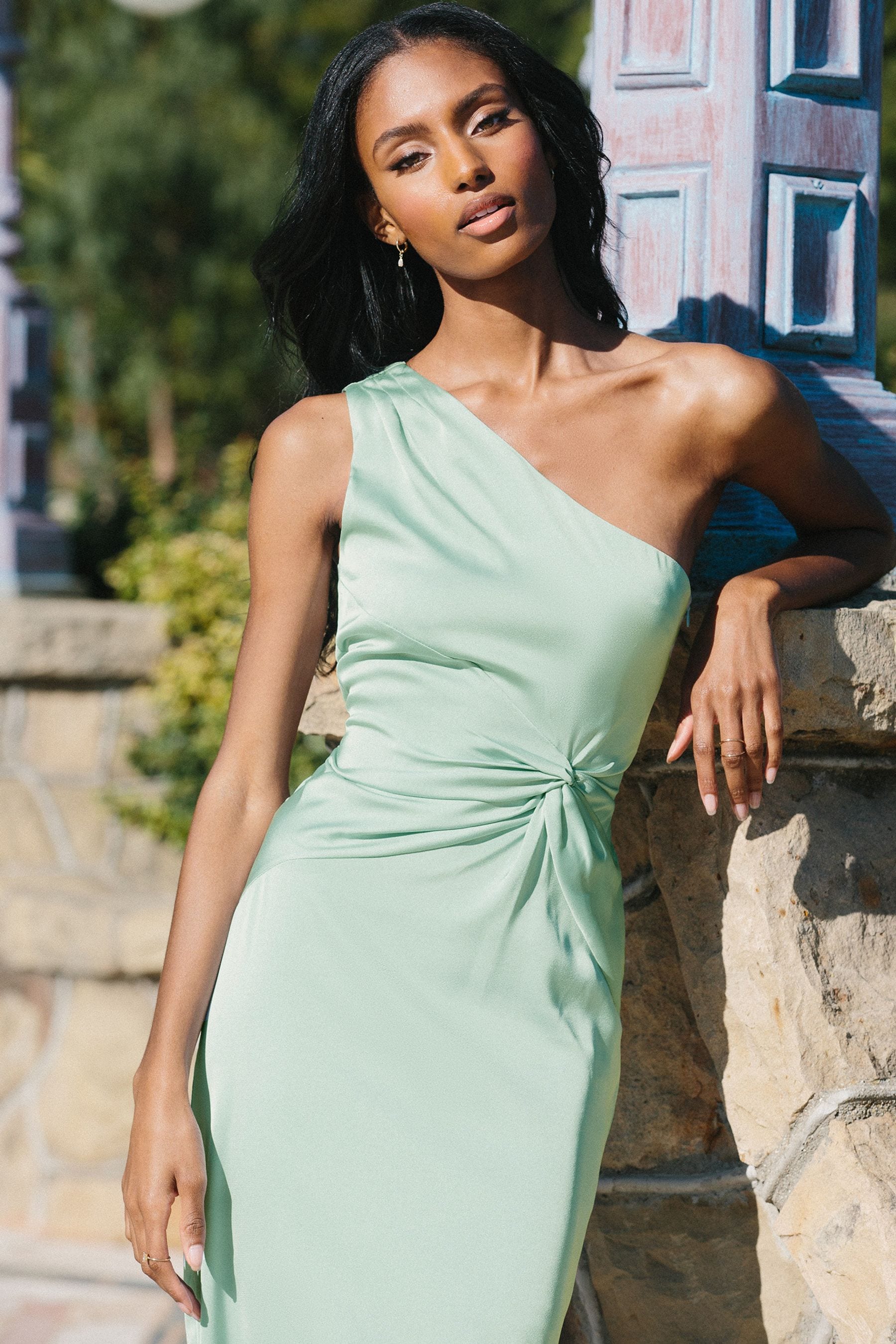 Mint green one shoulder dress top