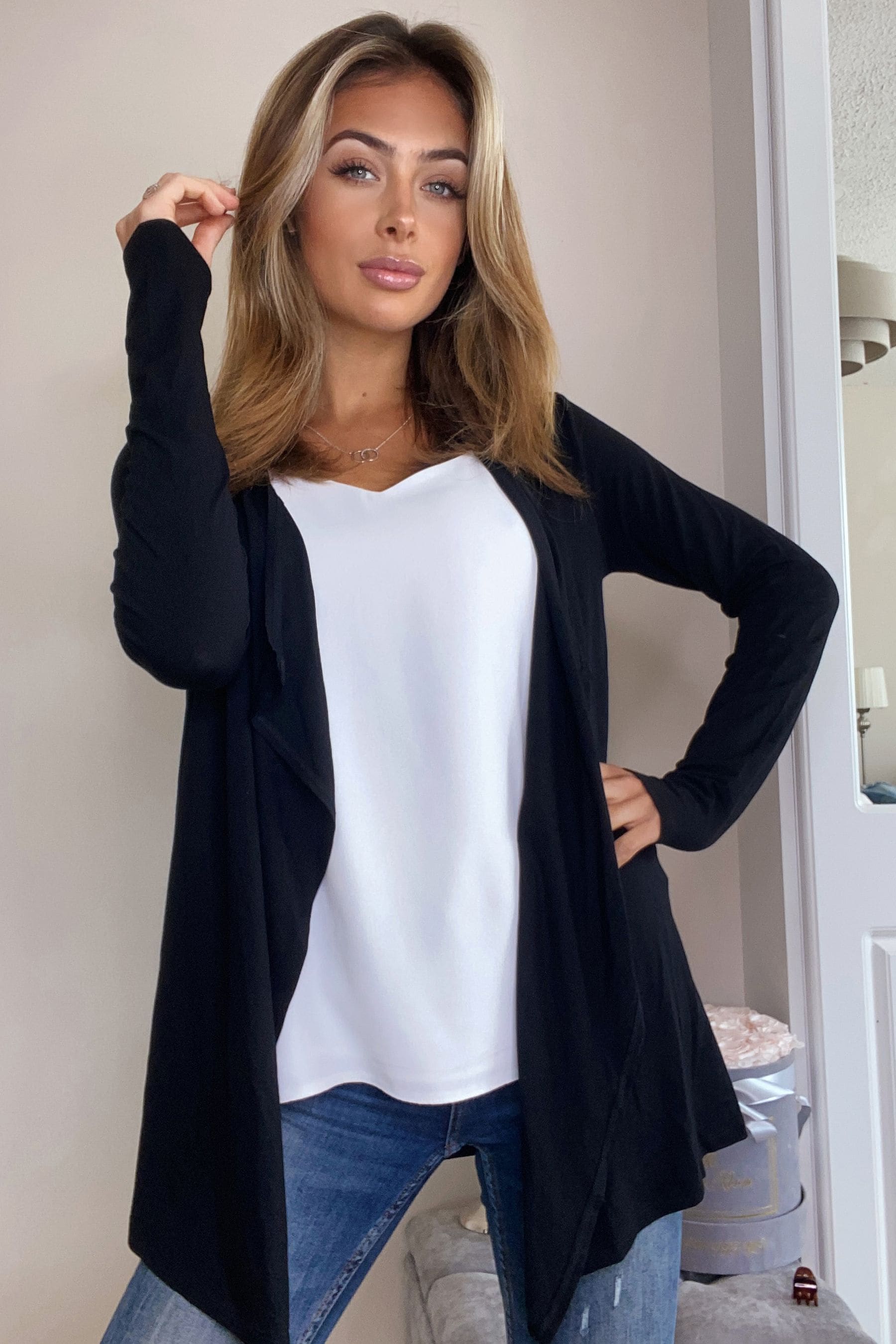 Buy Lipsy Black Petite Petite Waterfall Cardigan from Next Luxembourg
