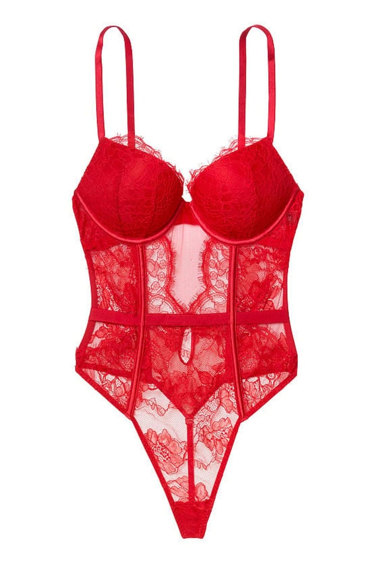 Victoria's Secret Lipstick Red Add 2 Cups Lace Bodysuit - Image 3 of 3