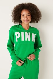 Victoria's Secret PINK Happy Camper Green Fleece Crop Long Sleeve Hoodie - Image 1 of 4