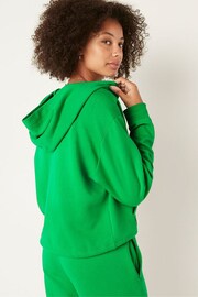 Victoria's Secret PINK Happy Camper Green Fleece Crop Long Sleeve Hoodie - Image 2 of 4