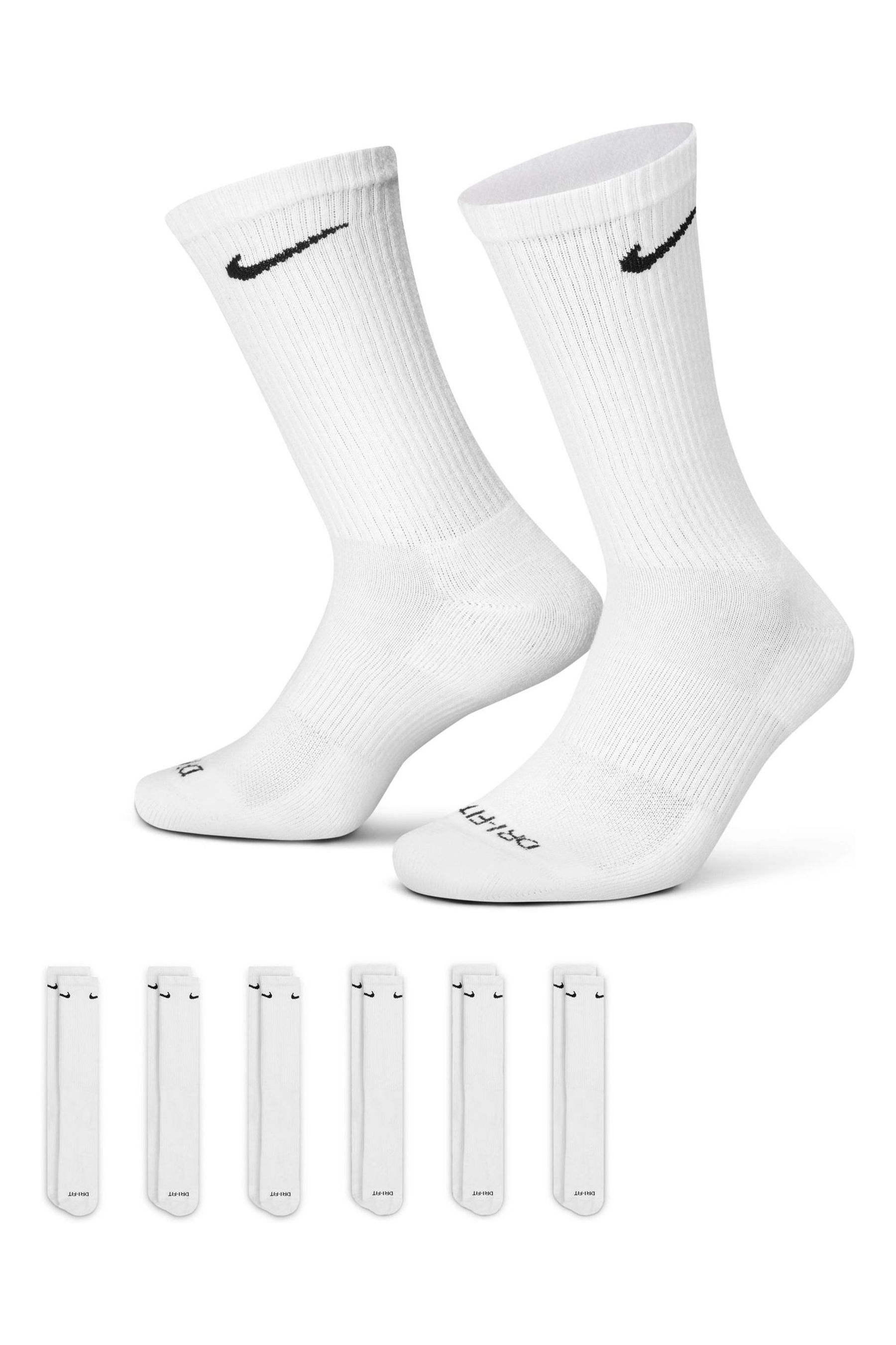 Nike White Everyday Plus Cushioned Training Crew 100 Cotton Socks 6 Pack