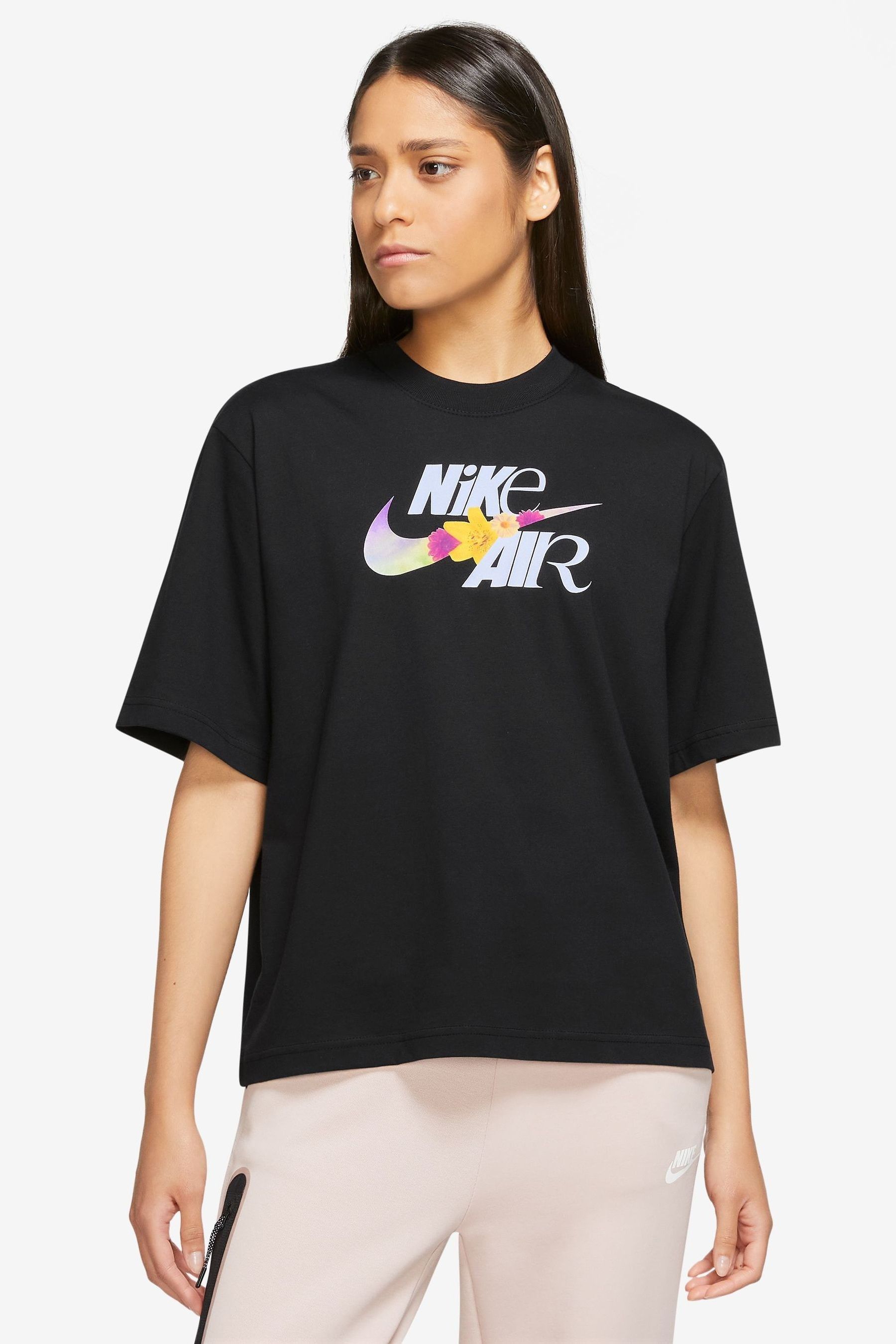 Buy Nike Black Oversized Floral Swoosh T Shirt from Next Luxembourg