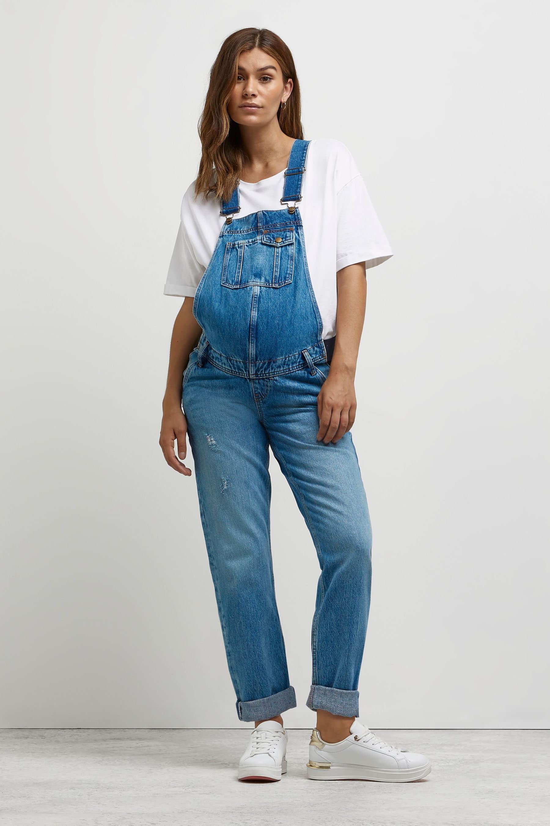 Buy River Island Denim Medium Maternity Boyfriend Dungarees from Next Luxembourg