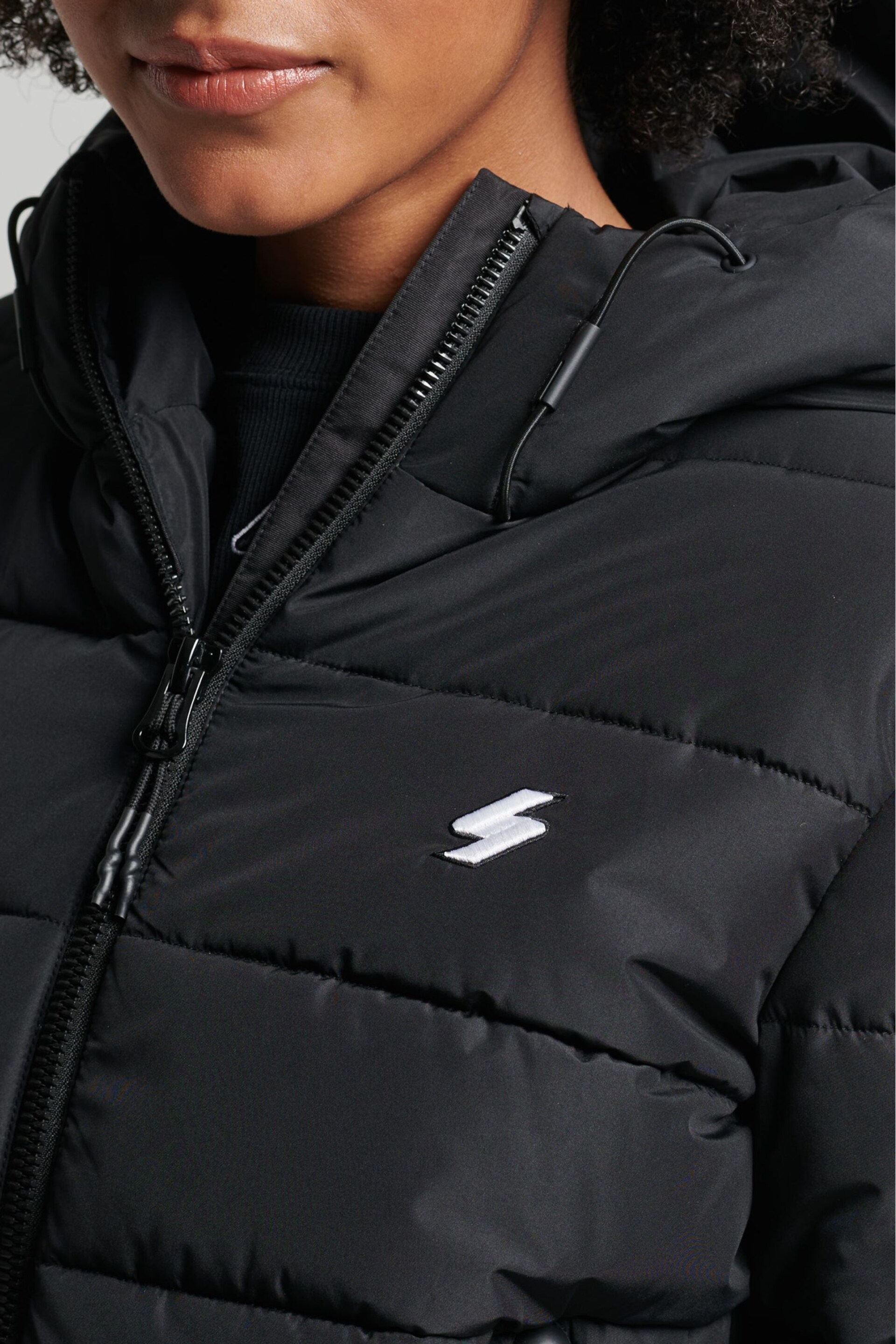 Superdry Black Hooded Spirit Sports Padded Coat - Image 8 of 9