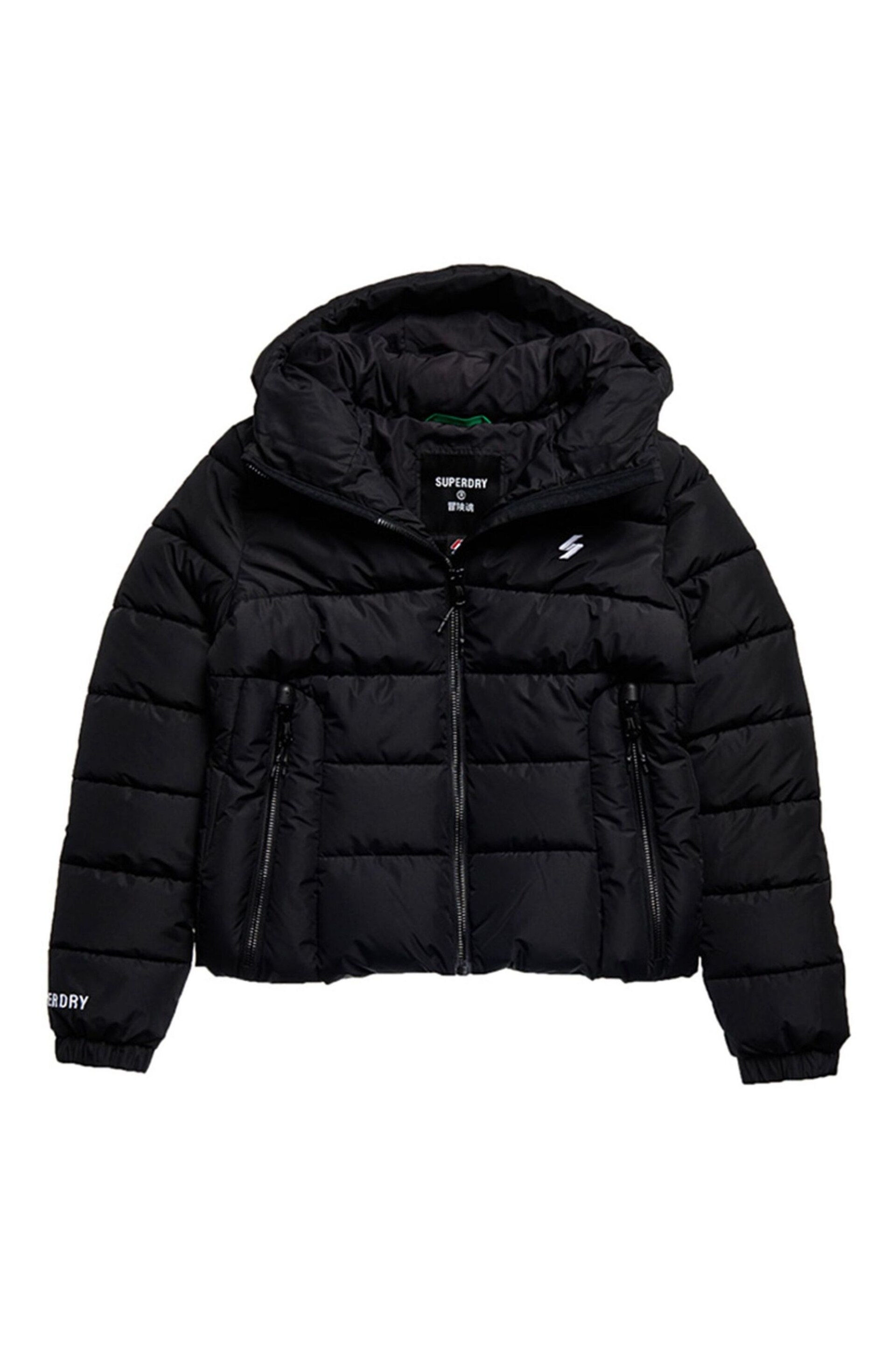 Superdry Black Hooded Spirit Sports Padded Coat - Image 9 of 9