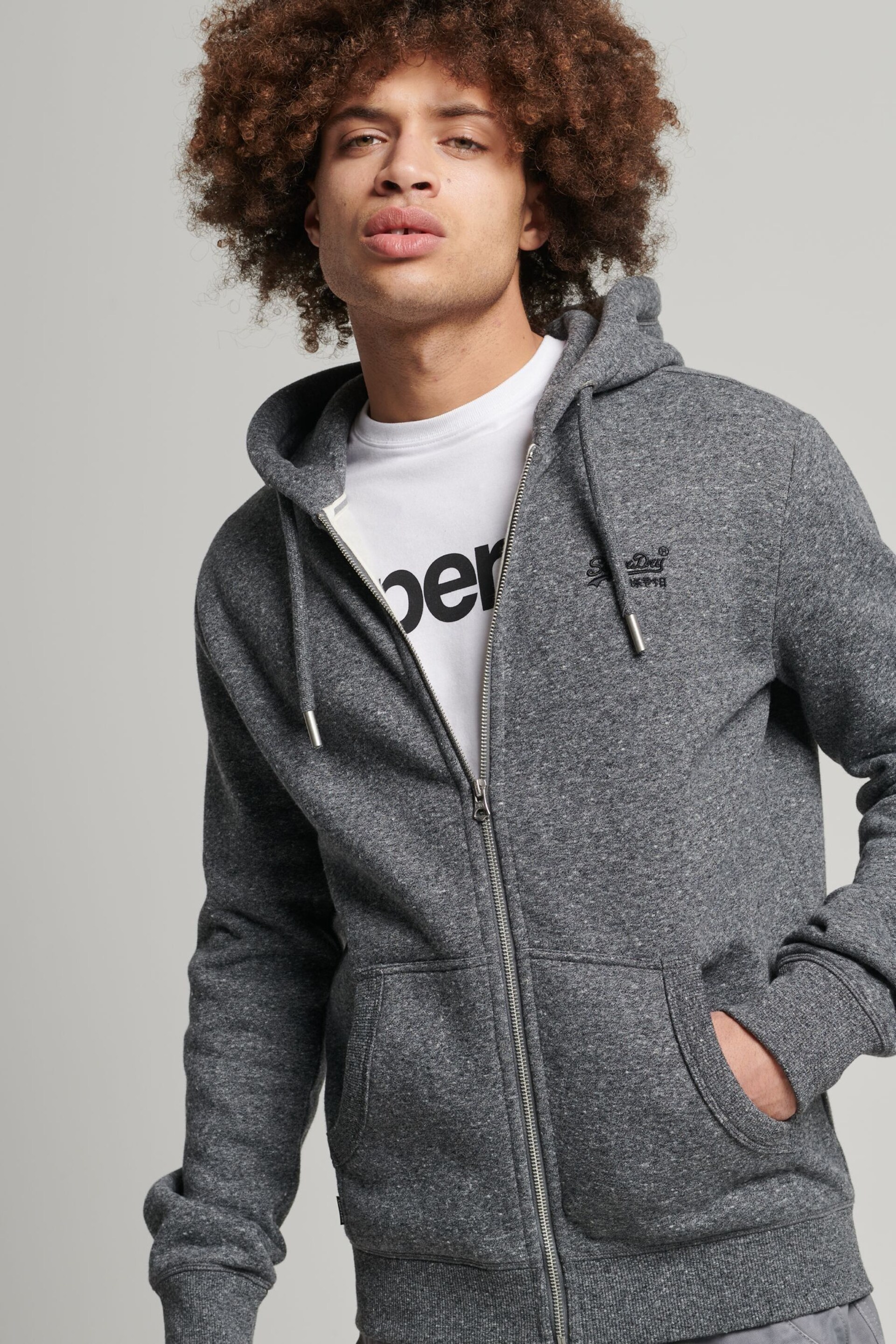 Superdry Washed Black Vintage Logo Embroidered Zip Hoodie - Image 1 of 5