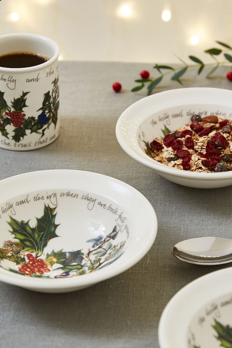 Portmeirion Set of 6 White Holly & Ivy Oatmeal 6 Inch Bowls - Image 2 of 3