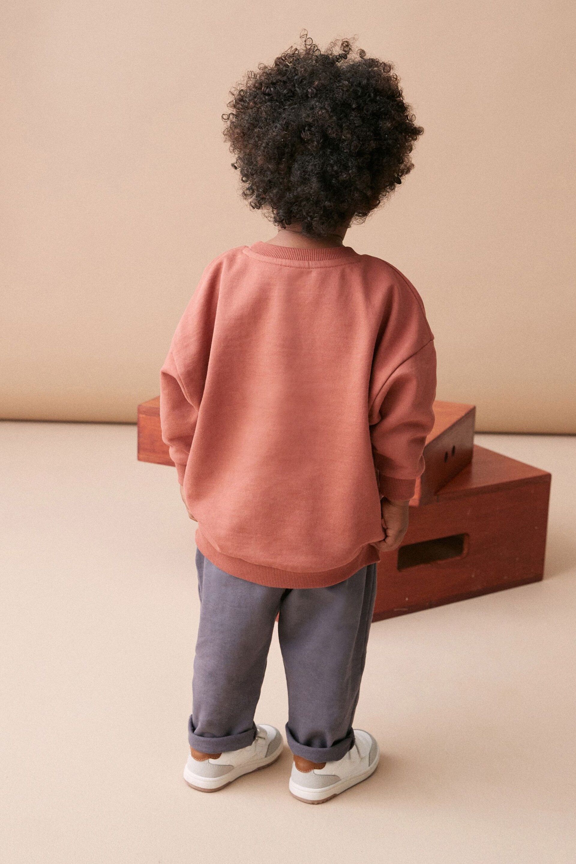 Rust Brown/Grey Logo Oversized Character Sweatshirt and Jogger Set (3mths-7yrs) - Image 3 of 8