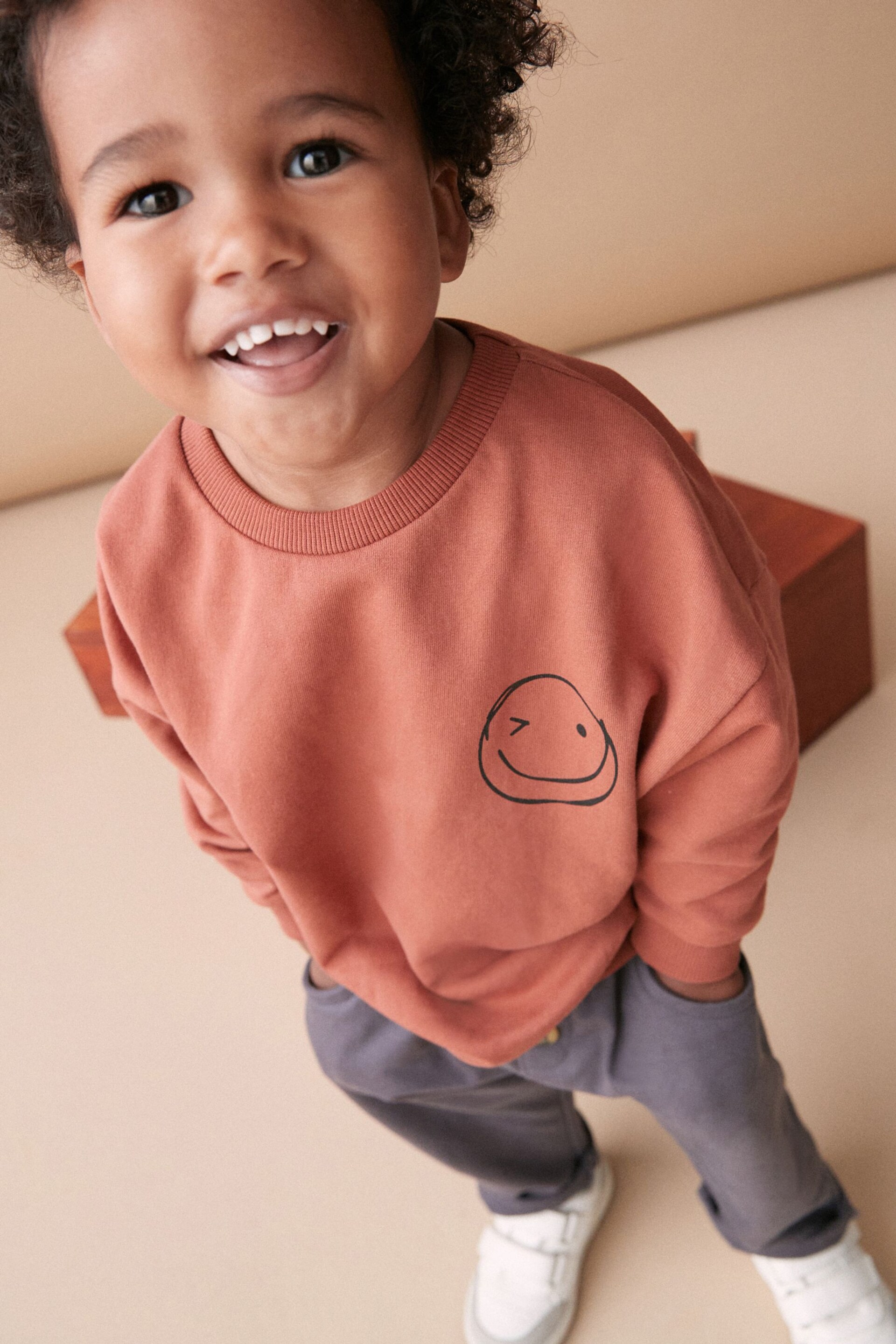 Rust Brown/Grey Logo Oversized Character Sweatshirt and Jogger Set (3mths-7yrs) - Image 4 of 8
