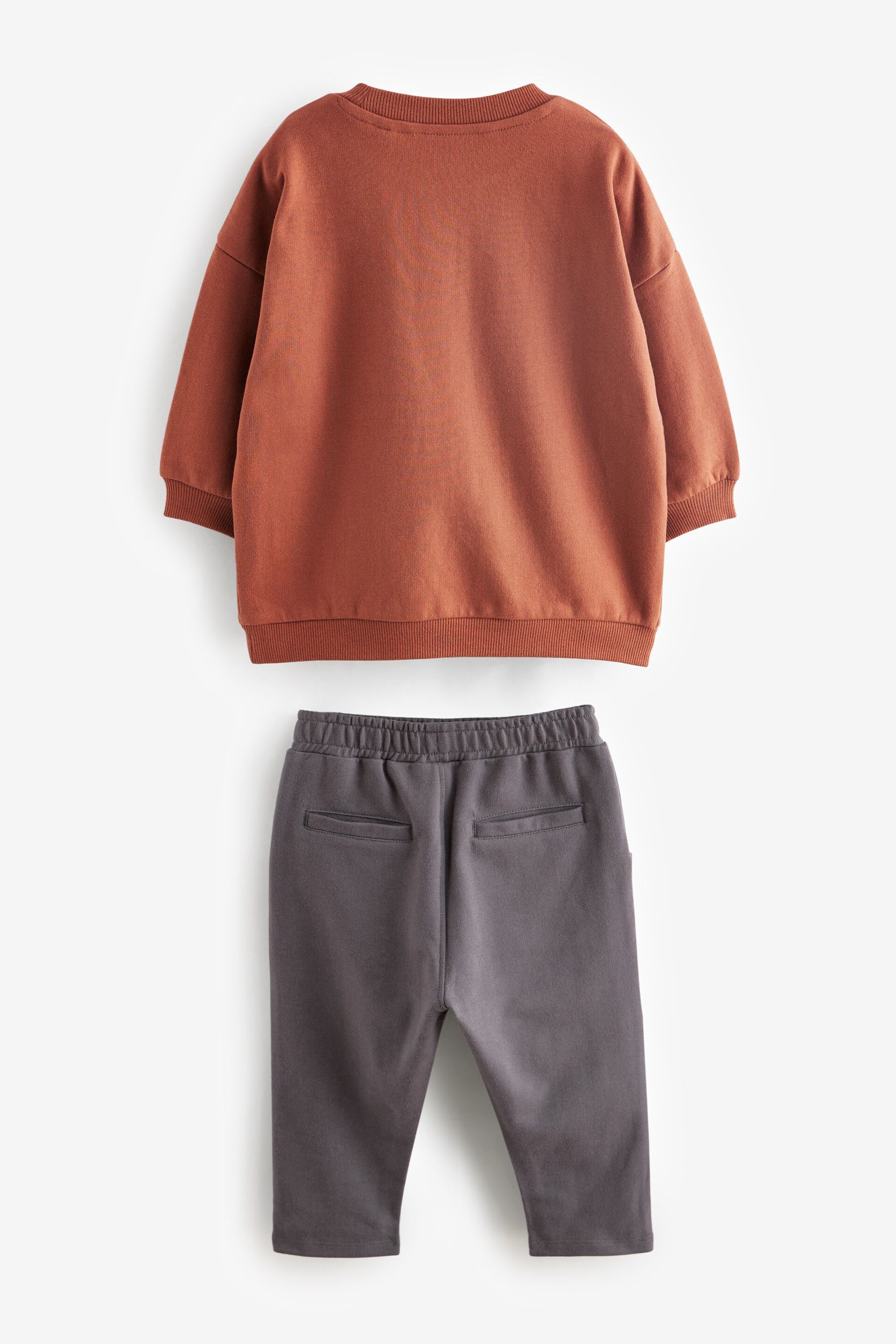 Rust Brown/Grey Logo Oversized Character Sweatshirt and Jogger Set (3mths-7yrs) - Image 6 of 8