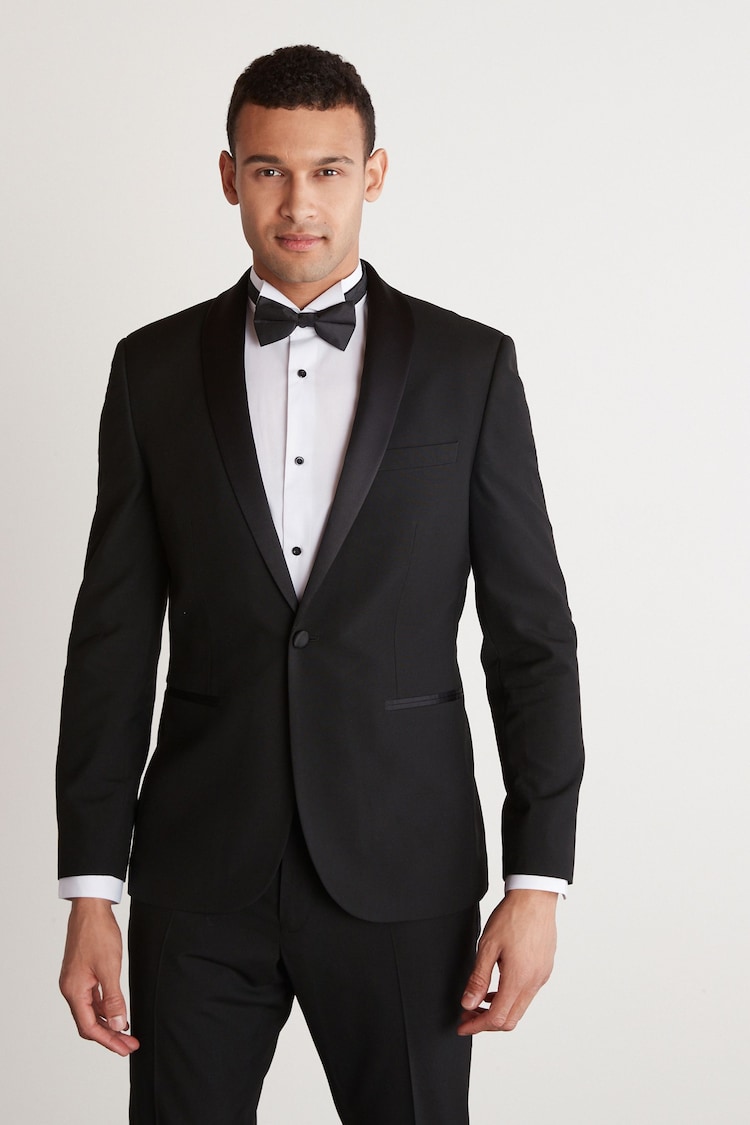 Black Shawl Slim Fit Tuxedo Suit Jacket - Image 1 of 6