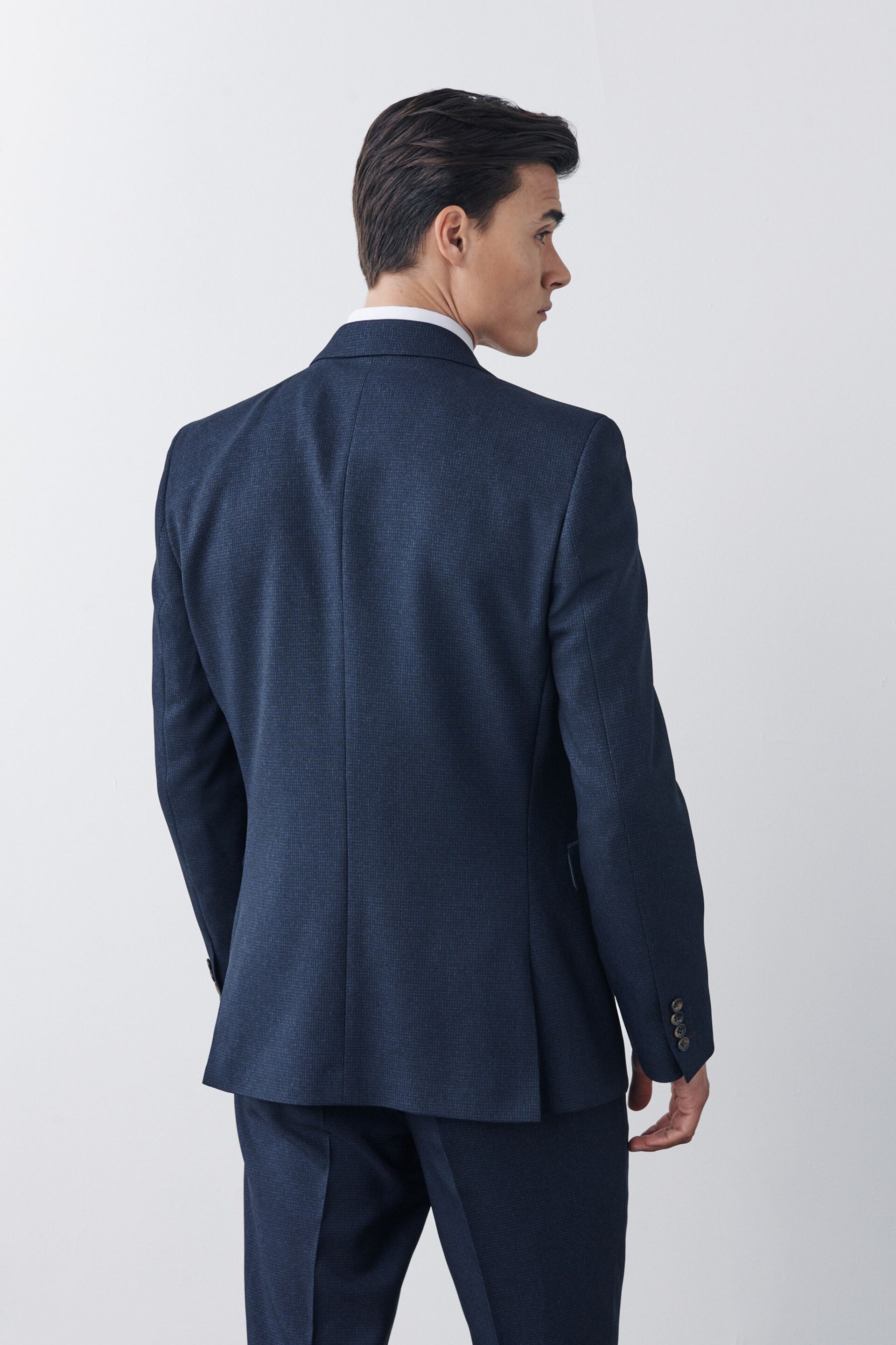 Navy Blue Slim Puppytooth Suit Jacket - Image 5 of 11