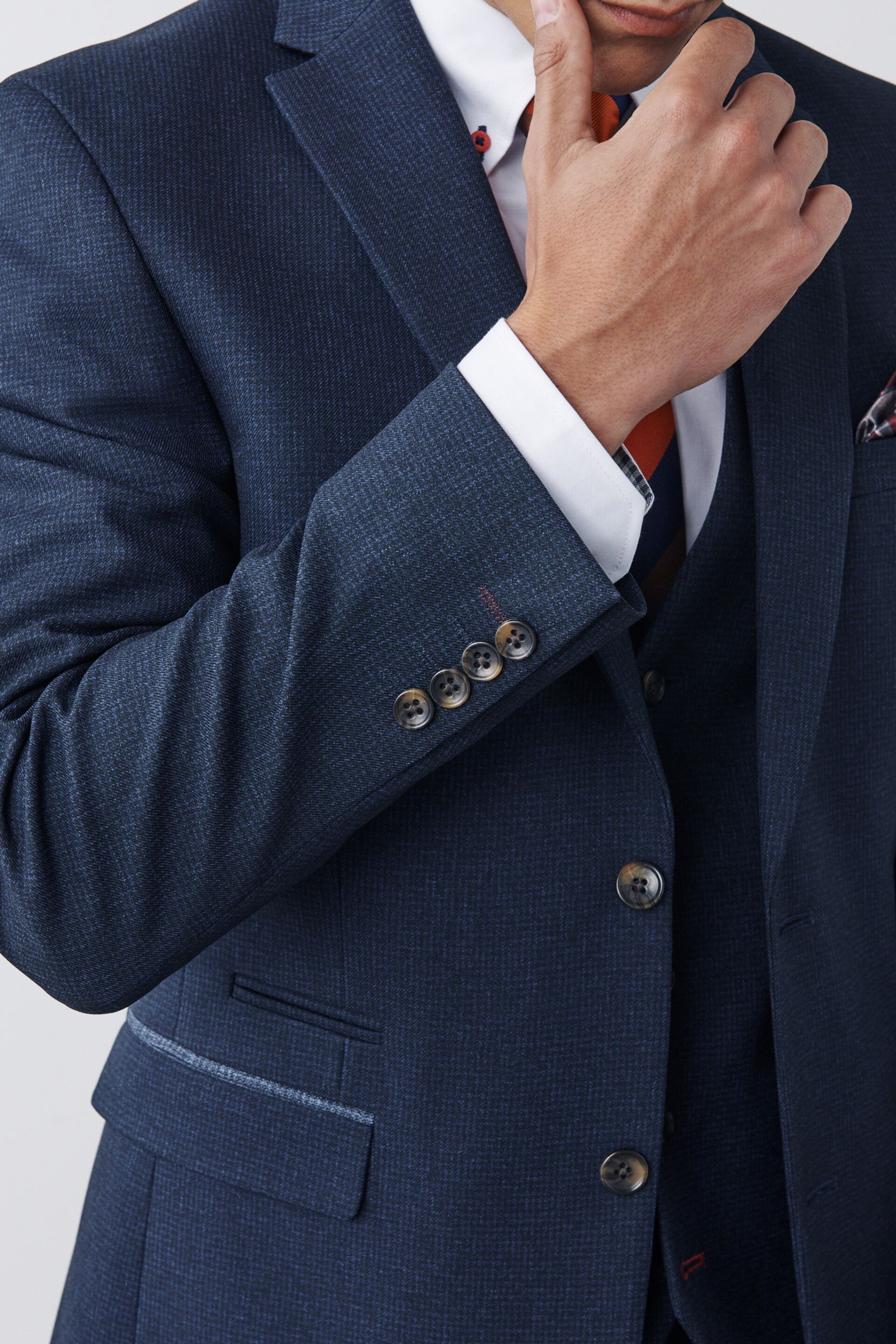 Navy Blue Slim Puppytooth Suit Jacket - Image 5 of 10