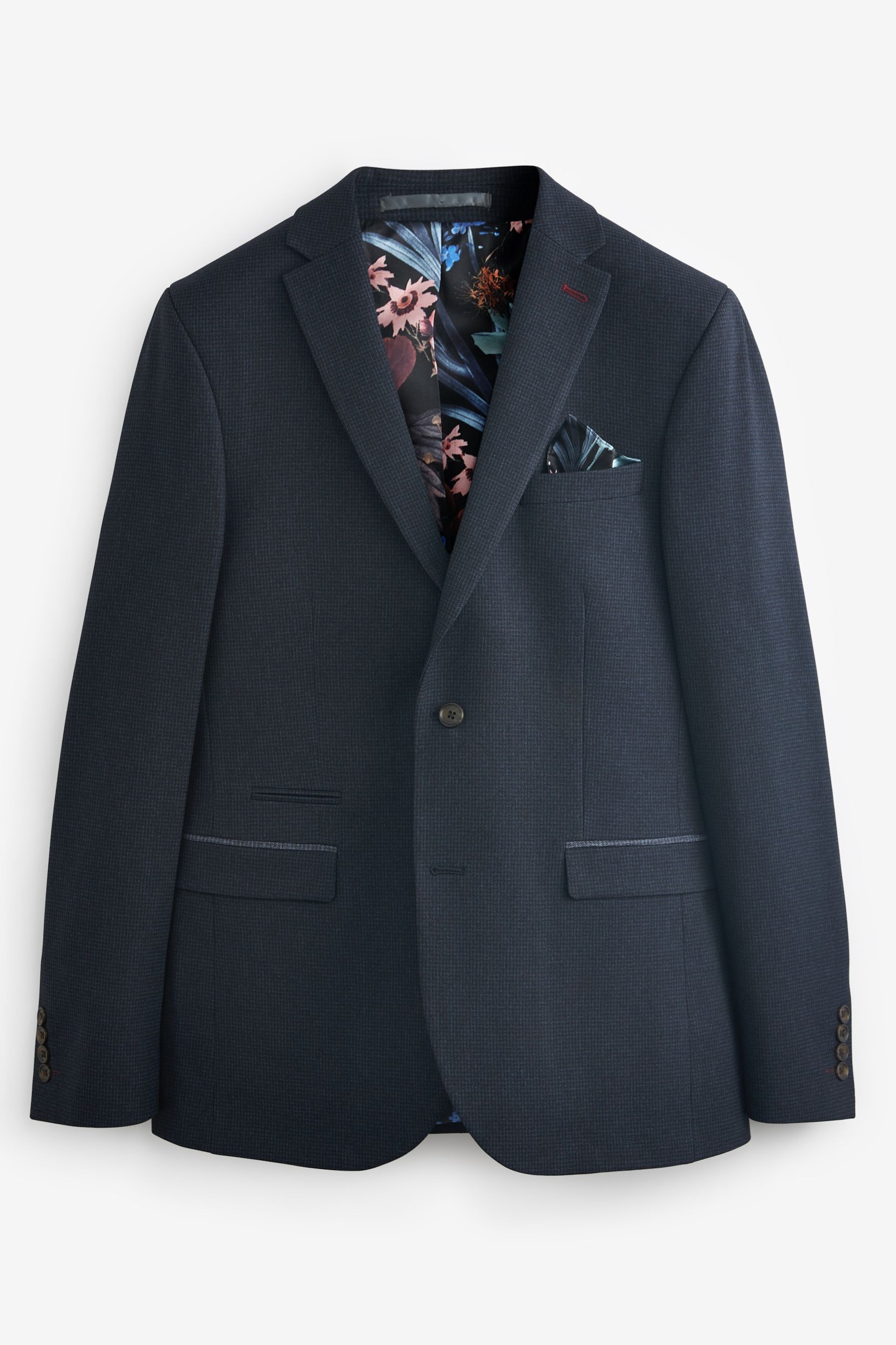 Navy Blue Slim Puppytooth Suit Jacket - Image 8 of 11